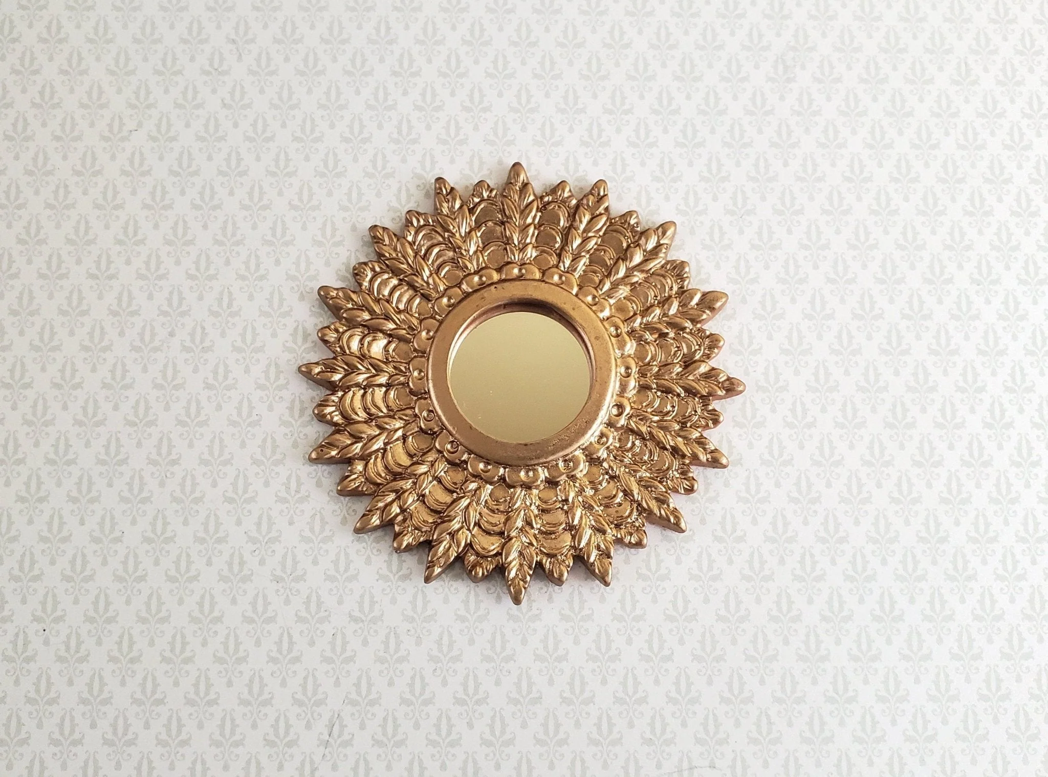 Dollhouse Miniature Sunburst Mirror Gold Frame 1:12 Scale 2 3/8"