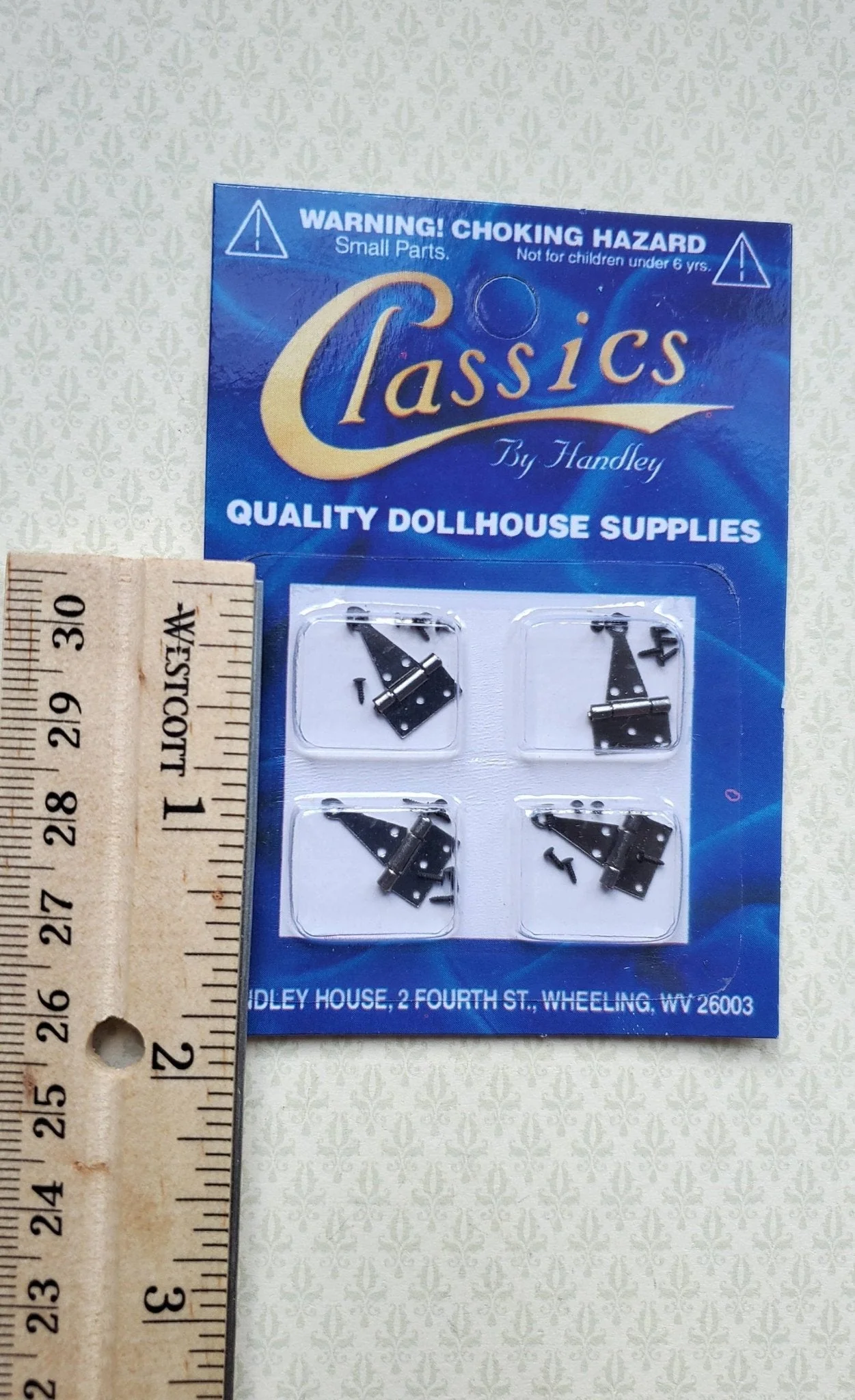 Dollhouse Miniature T Hinges Working x4 Pewter 1:12 Scale Includes Nails - Image 2