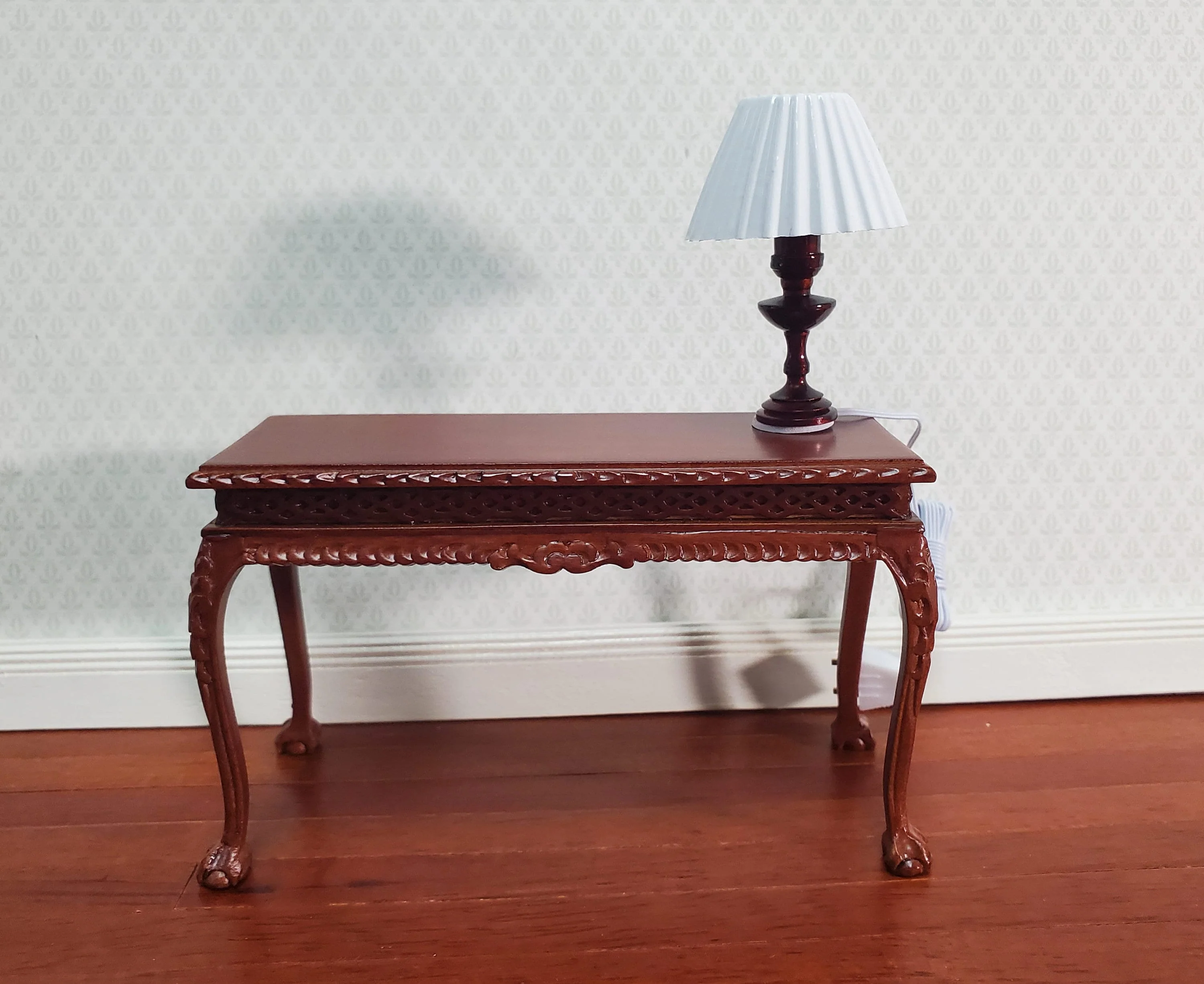 Dollhouse Miniature Table Lamp White Shade Bronze Base 1:12 Scale 12 volt with Plug - Image 3