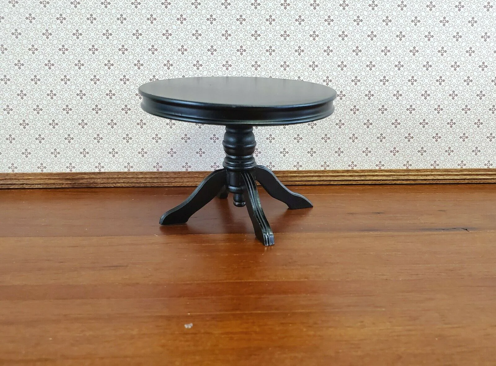 Dollhouse Miniature Table Round Pedestal Black Finish 1:12 Scale Kitchen Dining - Image 2