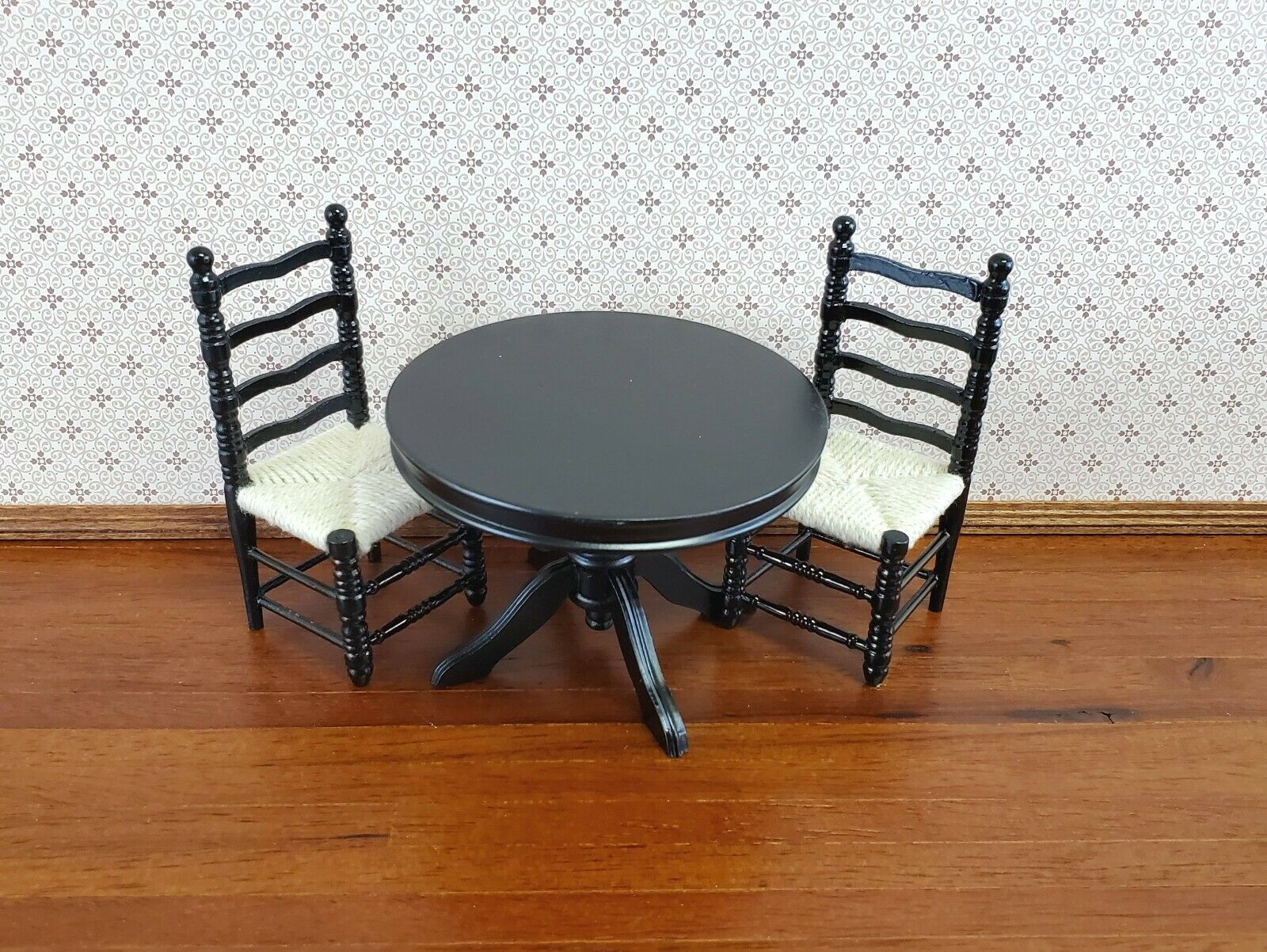 Dollhouse Miniature Table Round Pedestal Black Finish 1:12 Scale Kitchen Dining - Image 3