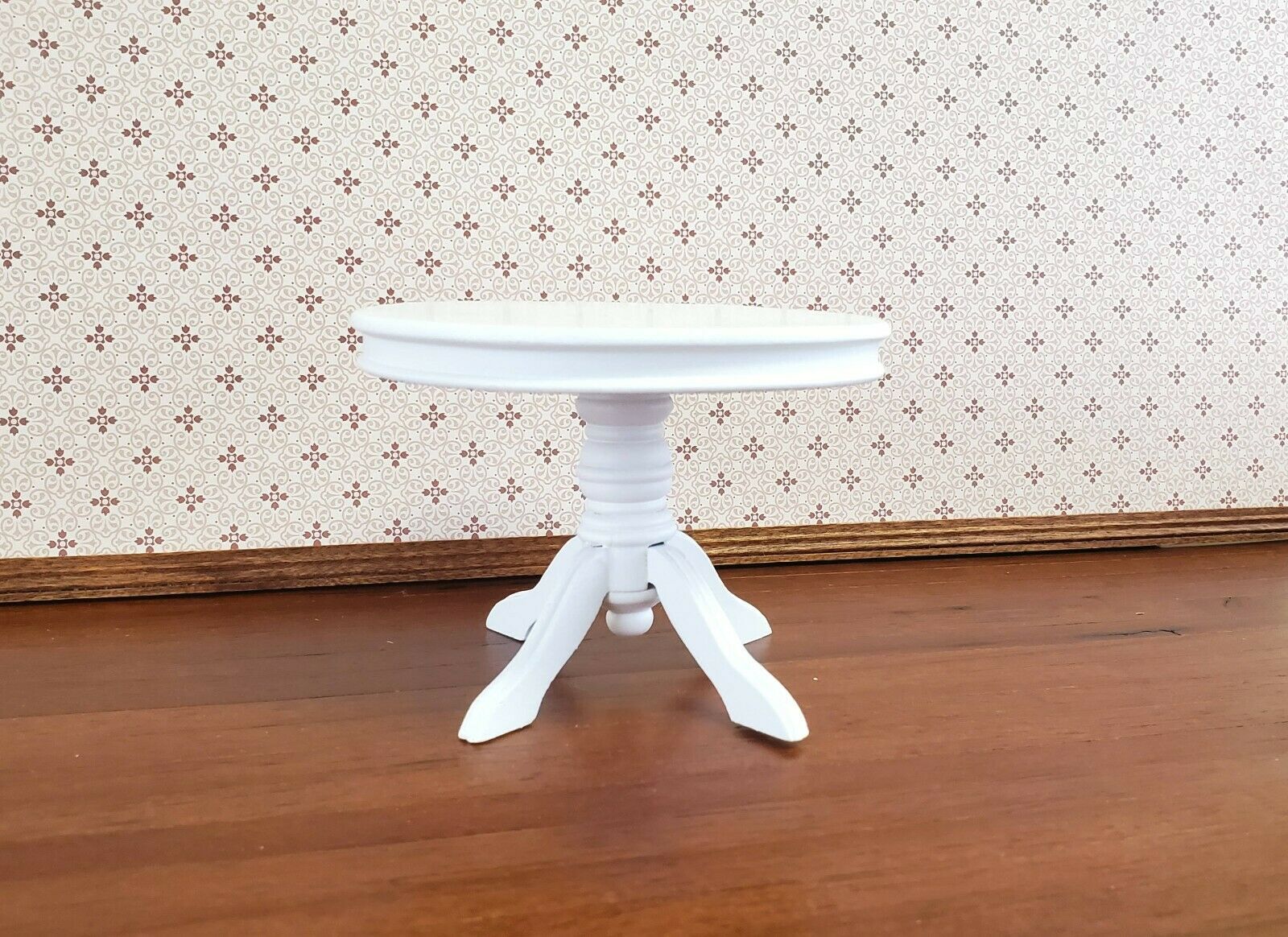 Dollhouse Miniature Table Round Pedestal White Finish 1:12 Scale Kitchen Dining - Image 3