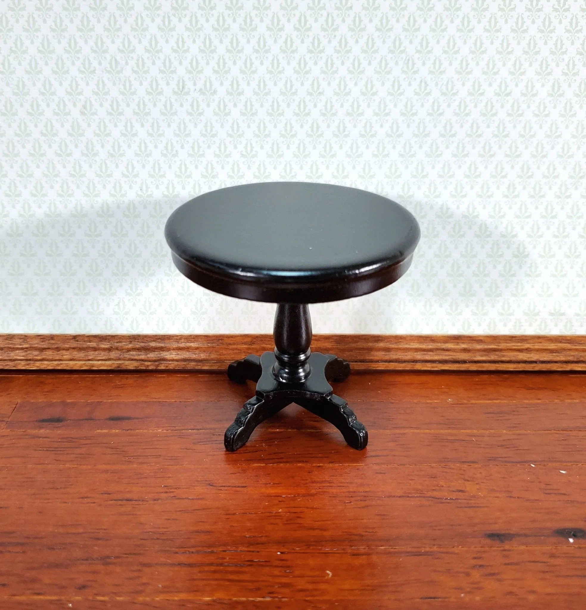 Dollhouse Miniature Table Small Round Side or End Table Black Finish 1:12 Scale Furniture
