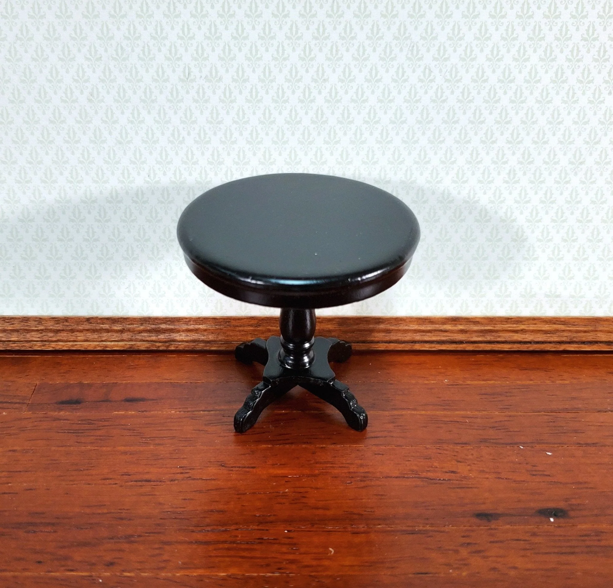 Dollhouse Miniature Table Small Round Side or End Table Black Finish 1:12 Scale Furniture - Image 2