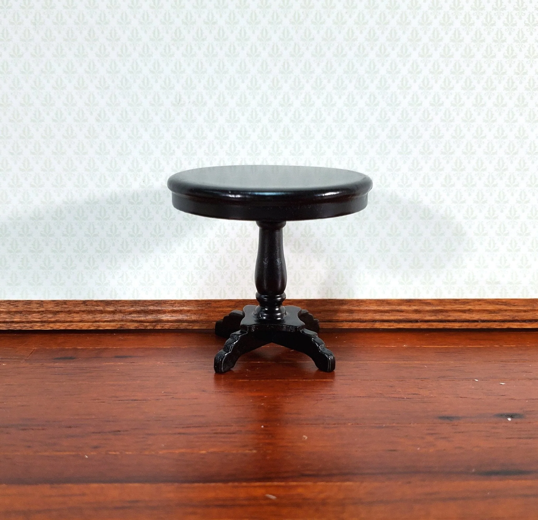 Dollhouse Miniature Table Small Round Side or End Table Black Finish 1:12 Scale Furniture - Image 3