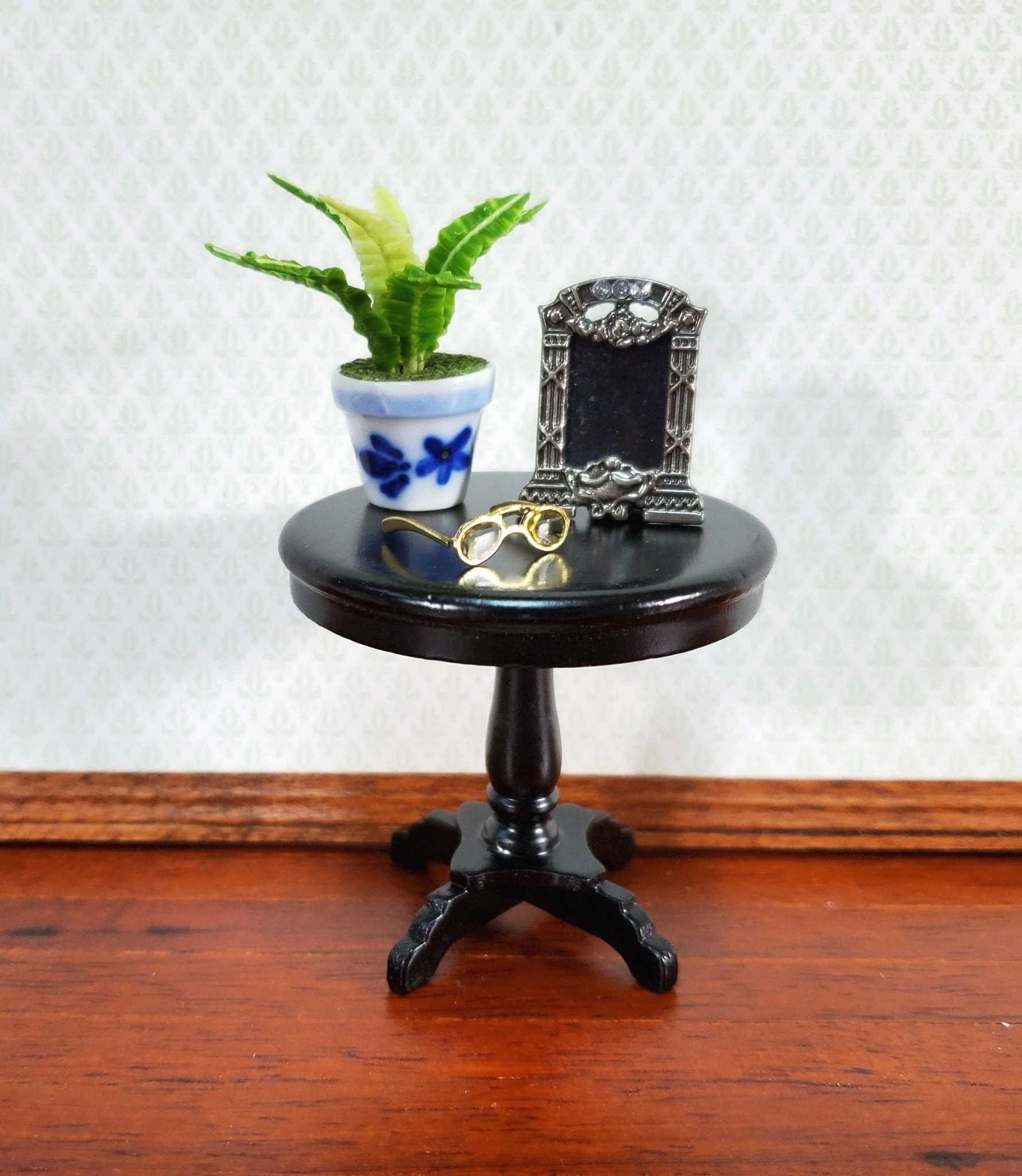 Dollhouse Miniature Table Small Round Side or End Table Black Finish 1:12 Scale Furniture - Image 5