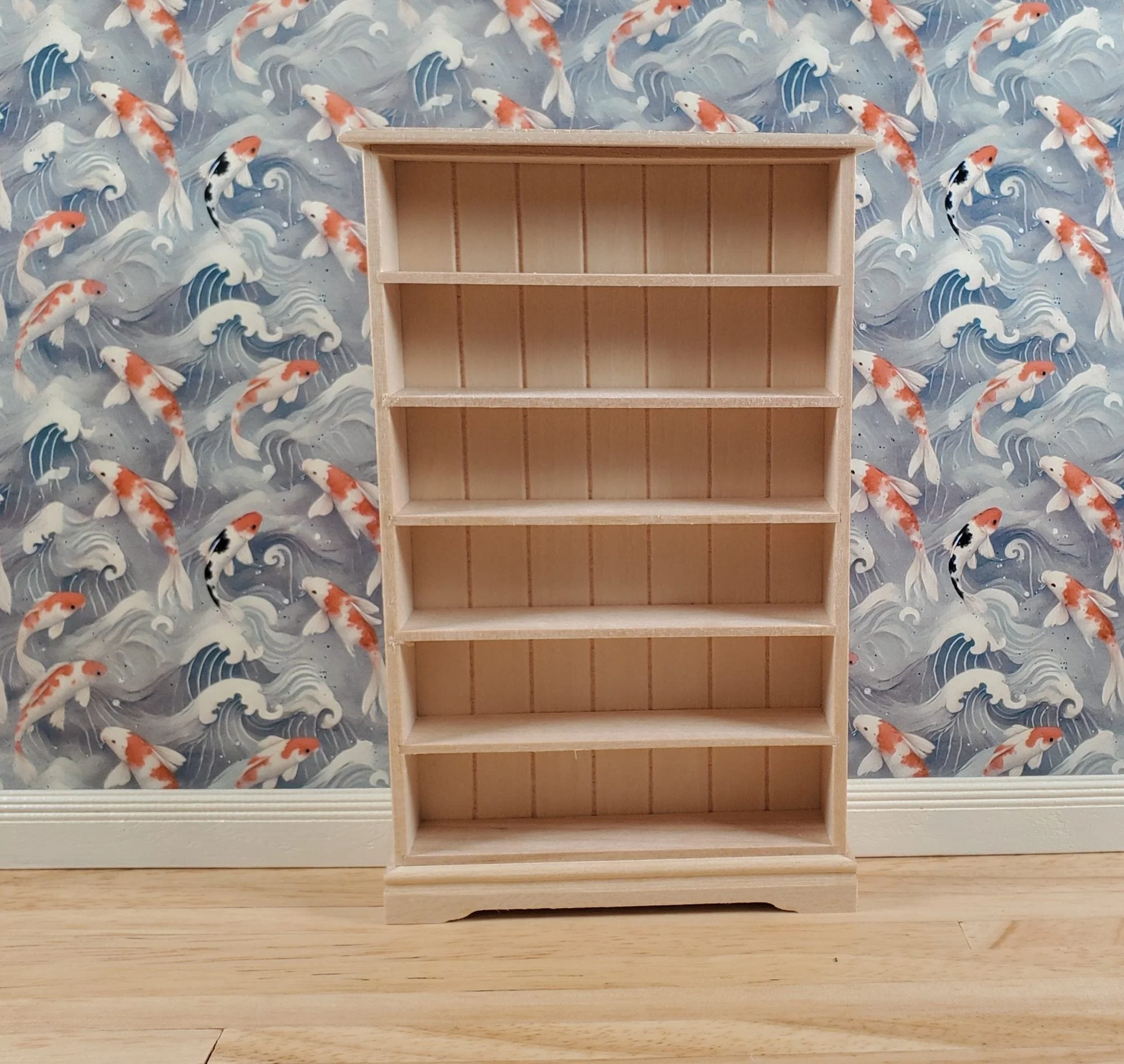 Dollhouse Tall Bookcase Shop Shelves Bookshelf 1:12 Scale Furniture Unpainted - Image 2