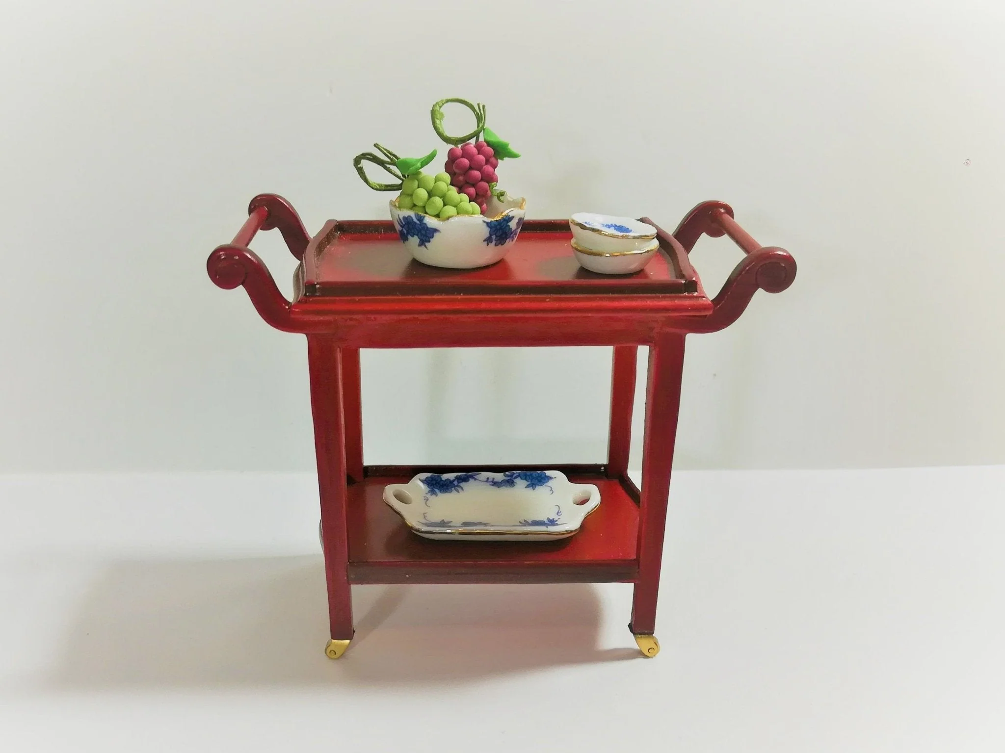 Dollhouse Miniature Tea Cart Two Tiered Serving Trolley for Tea or Food 1:12 Scale - Image 3