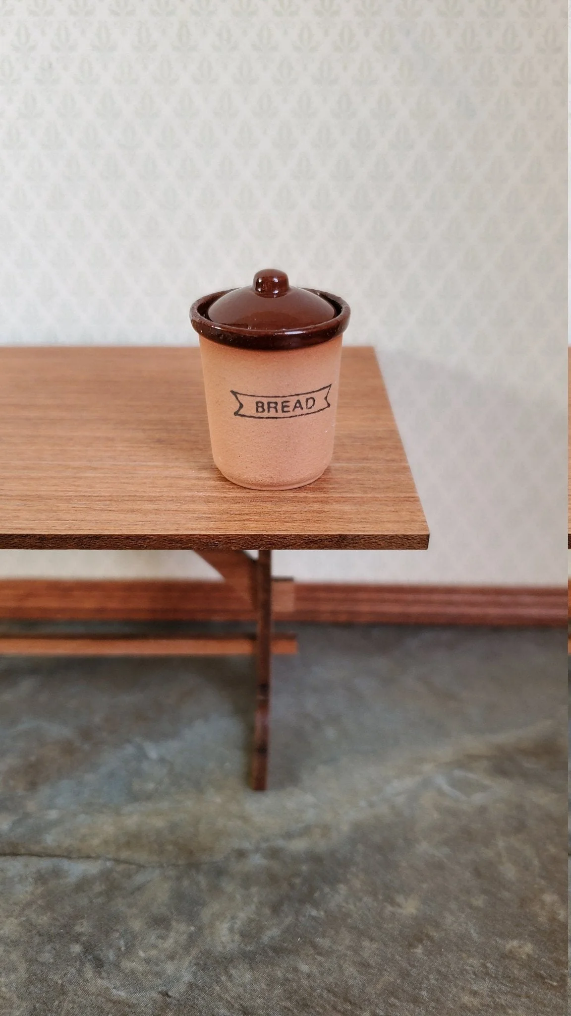 Dollhouse Miniature Terra Cotta Bin Crock BREAD with Lid 1:12 Scale Handmade Kitchen