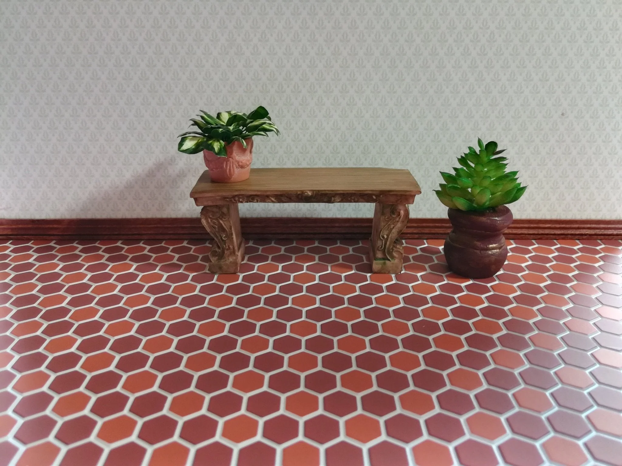 Dollhouse Miniature Terra Cotta Hexagon Faux Tile Flooring Textured 1:12 Scale - Image 3