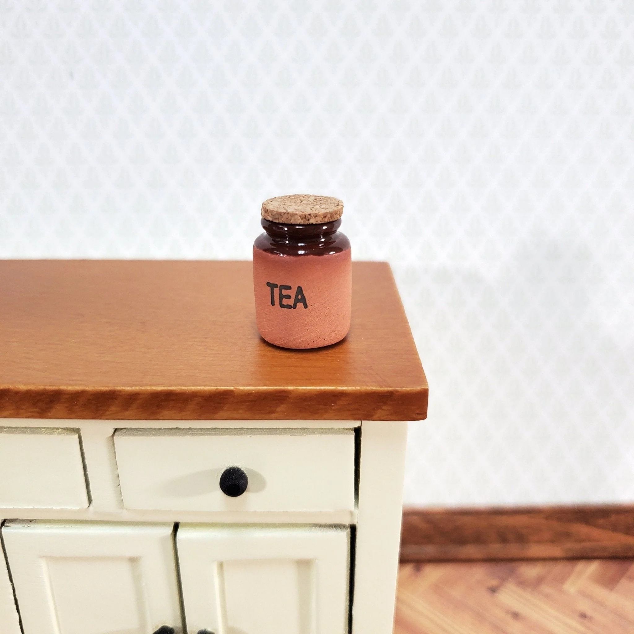 Dollhouse Miniature Terra Cotta TEA Jar Bin with Cork Top 1:12 Scale Handmade Kitchen