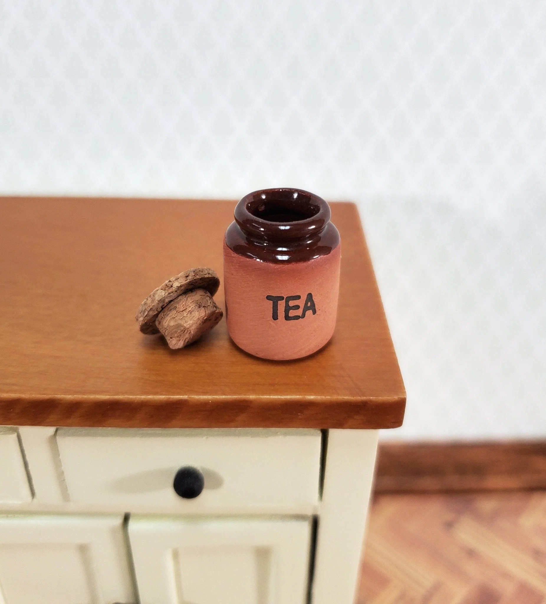 Dollhouse Miniature Terra Cotta TEA Jar Bin with Cork Top 1:12 Scale Handmade Kitchen - Image 2