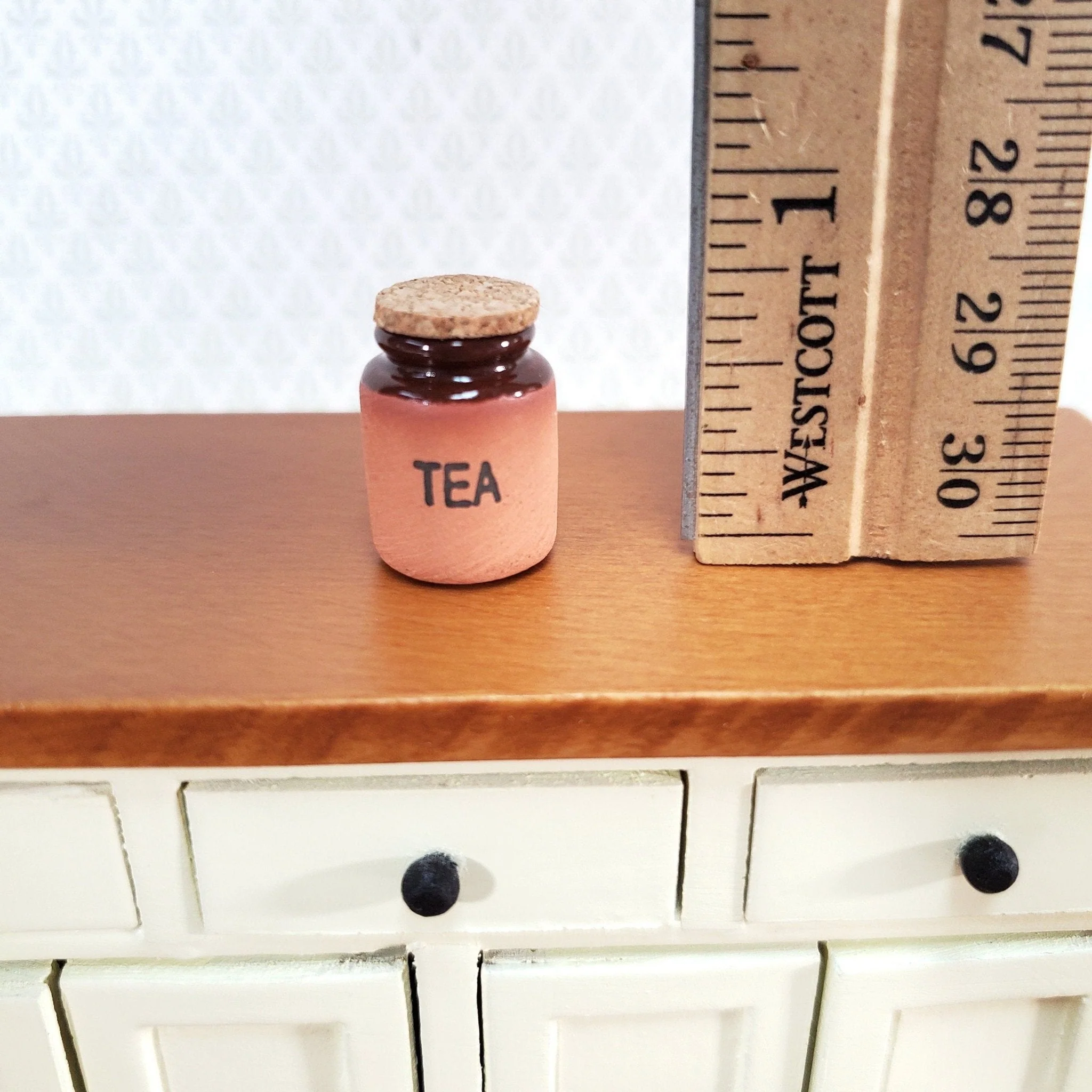 Dollhouse Miniature Terra Cotta TEA Jar Bin with Cork Top 1:12 Scale Handmade Kitchen - Image 3