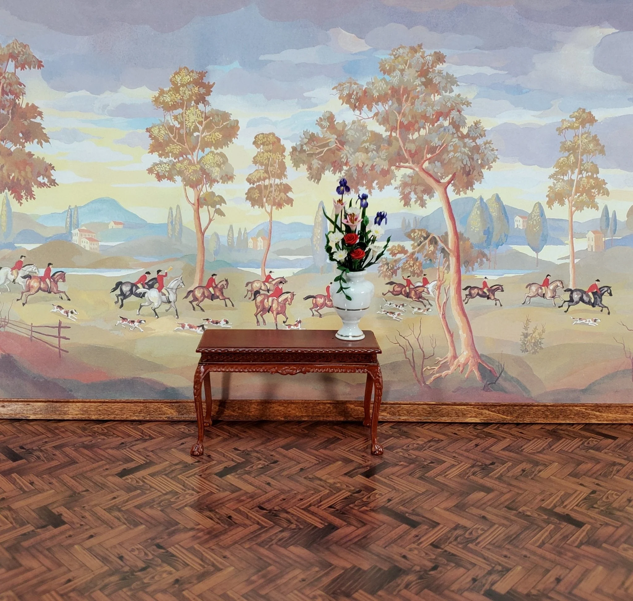 Dollhouse Wallpaper The Hunt Mural MiniGraphics 1:12 Scale Horses & Dogs - Image 5