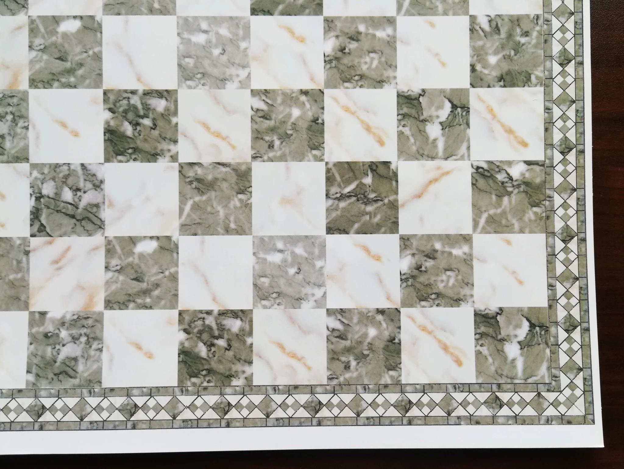 Dollhouse Miniature Tile Floor Gray Brown & White Marble with Border 1:12 Scale - Image 2