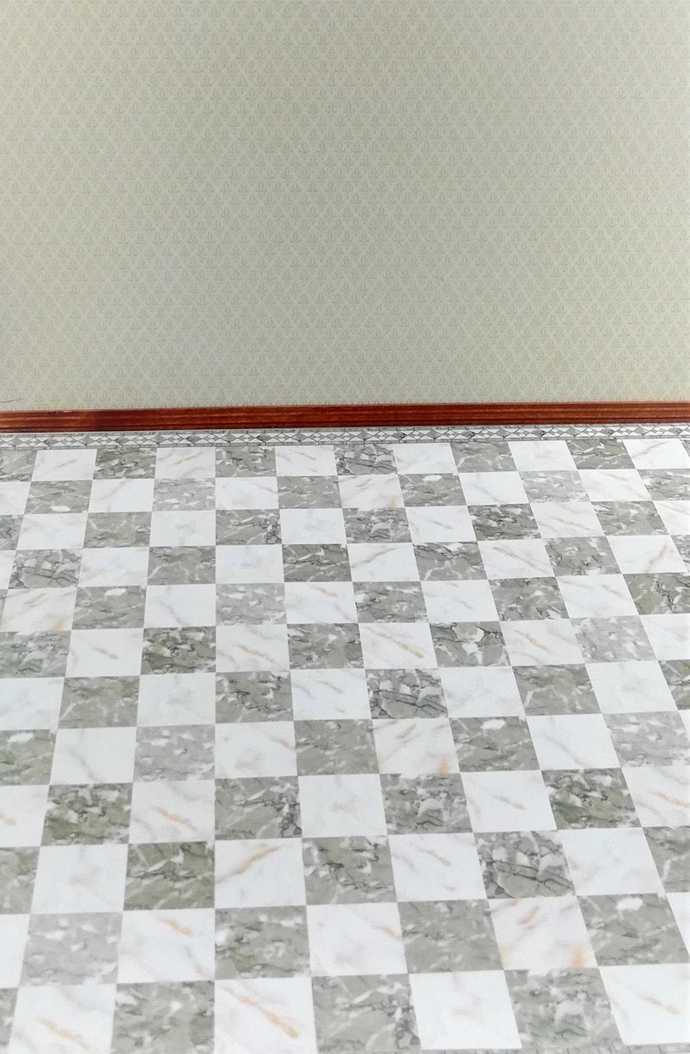 Dollhouse Miniature Tile Floor Gray Brown & White Marble with Border 1:12 Scale - Image 4