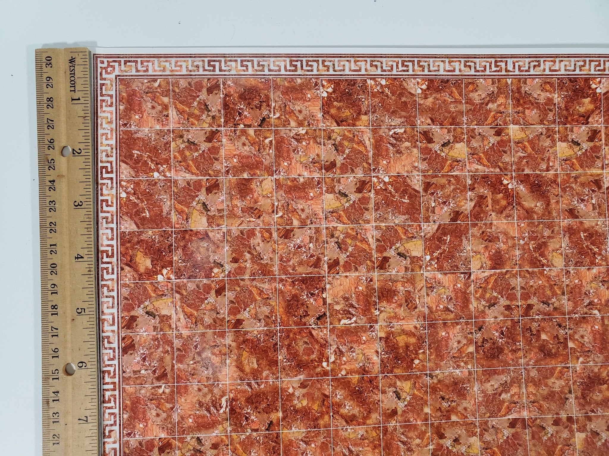 Dollhouse Miniature Tile Floor Marble Dark Rusty Pink with Border 1:12 Scale - Image 2