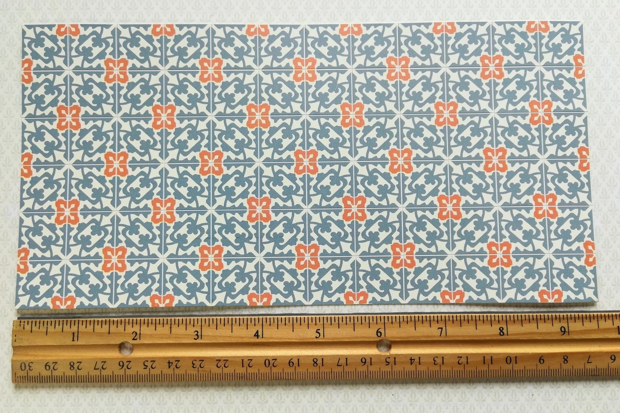 Dollhouse Miniature Tile Floor Sheet Blue/Gray & Rust 1:12 Scale World Model - Image 2