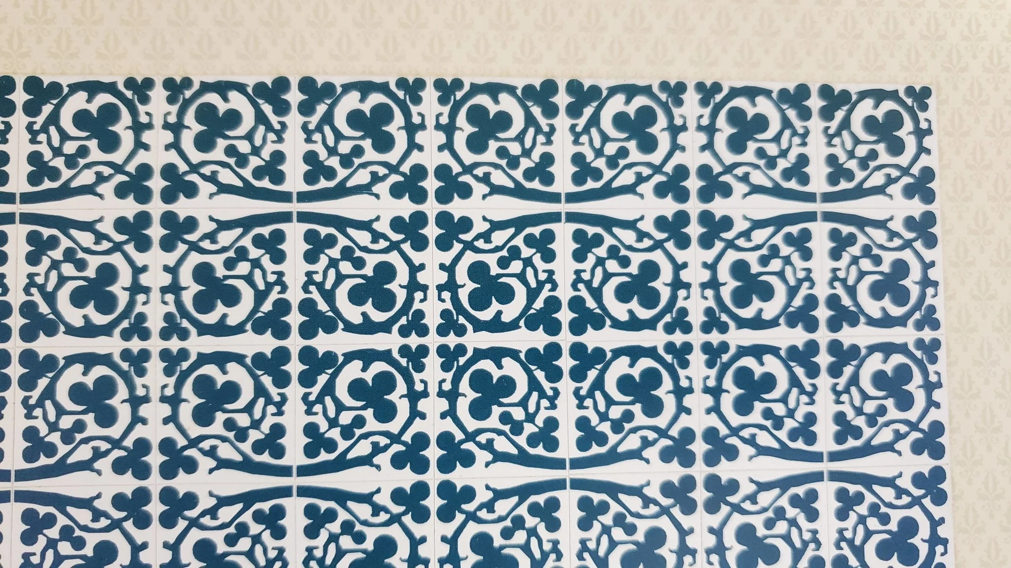 Dollhouse Miniature Tile Floor Sheet Blue/Green Ivy Clover 1:12 Scale World Model - Image 3