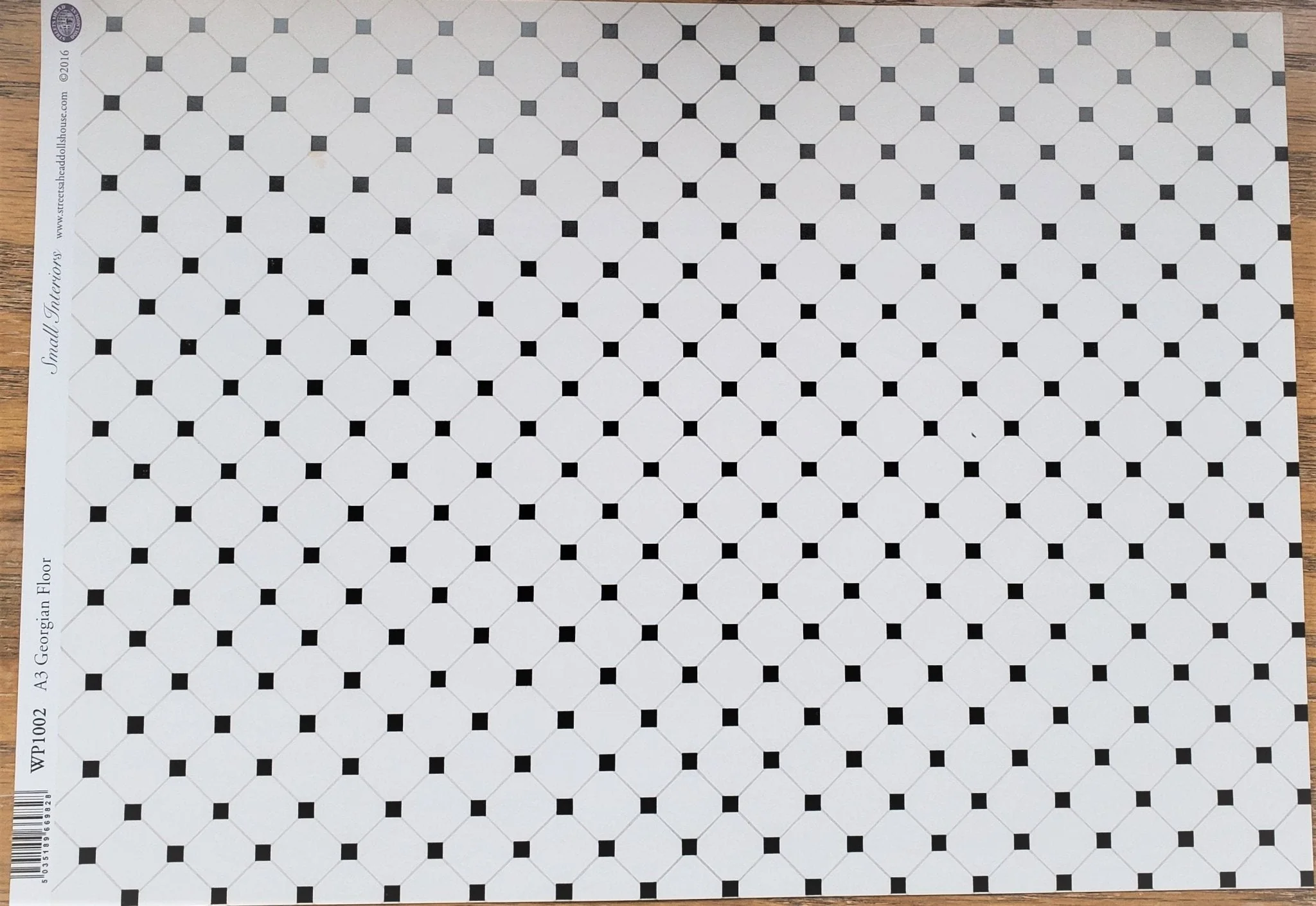 Dollhouse Miniature Tile Floor White with Black Diamonds Glossy Sheet 1:12 Scale