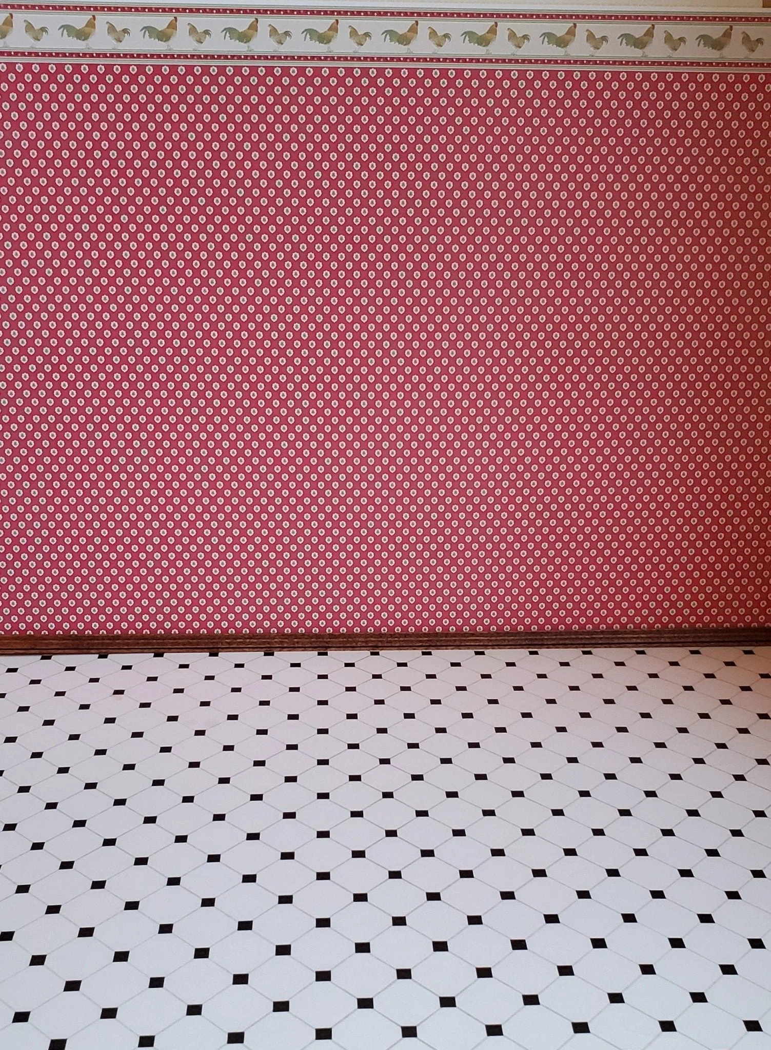 Dollhouse Miniature Tile Floor White with Black Diamonds Glossy Sheet 1:12 Scale - Image 4