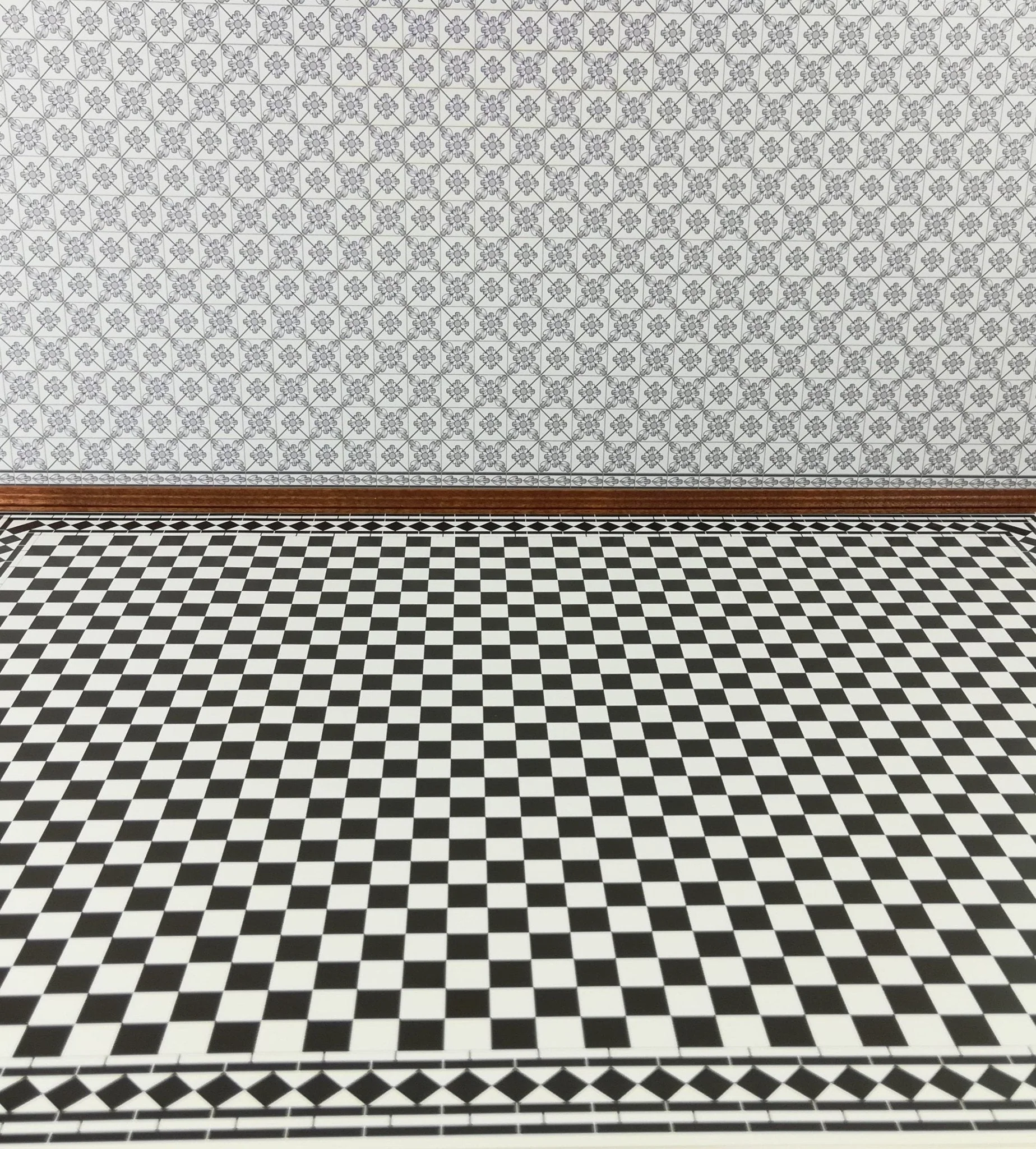 Dollhouse Miniature Tile Flooring Black & White Checked Diamonds Squares 1:12 Scale - Image 3