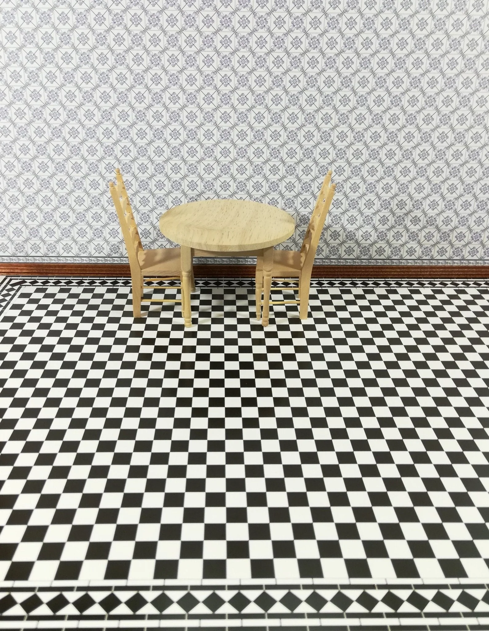 Dollhouse Miniature Tile Flooring Black & White Checked Diamonds Squares 1:12 Scale - Image 5