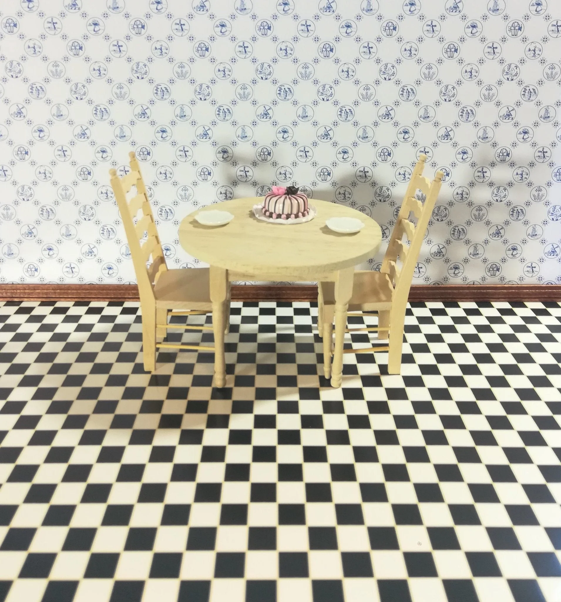 Dollhouse Miniature Tile Flooring Black & White Checked Squares 1:12 Scale Floor - Image 4