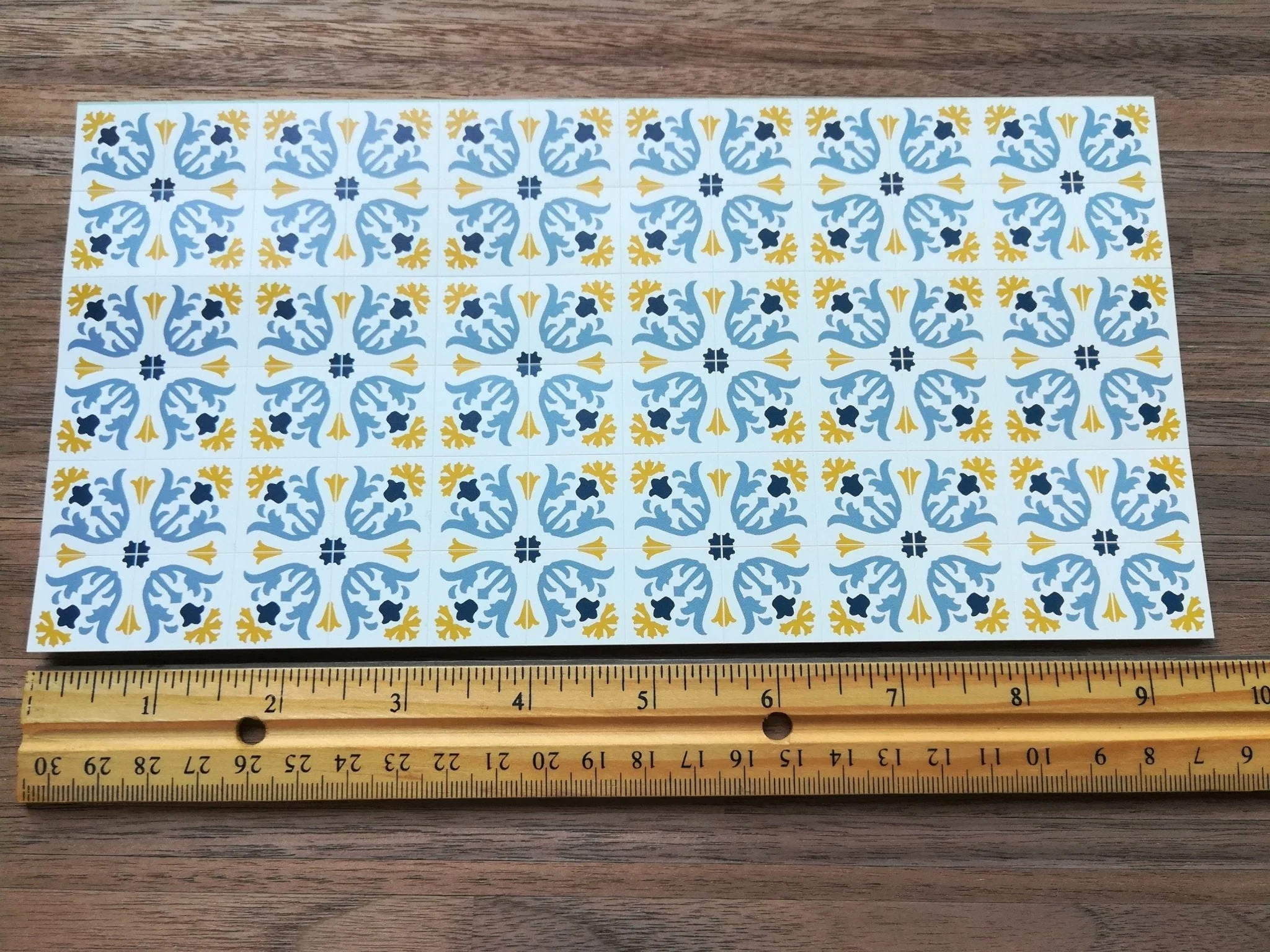 Dollhouse Miniature Tile Flooring Sheet Blue & Gold Tulips 1:12 Scale Break Off Pieces - Image 3