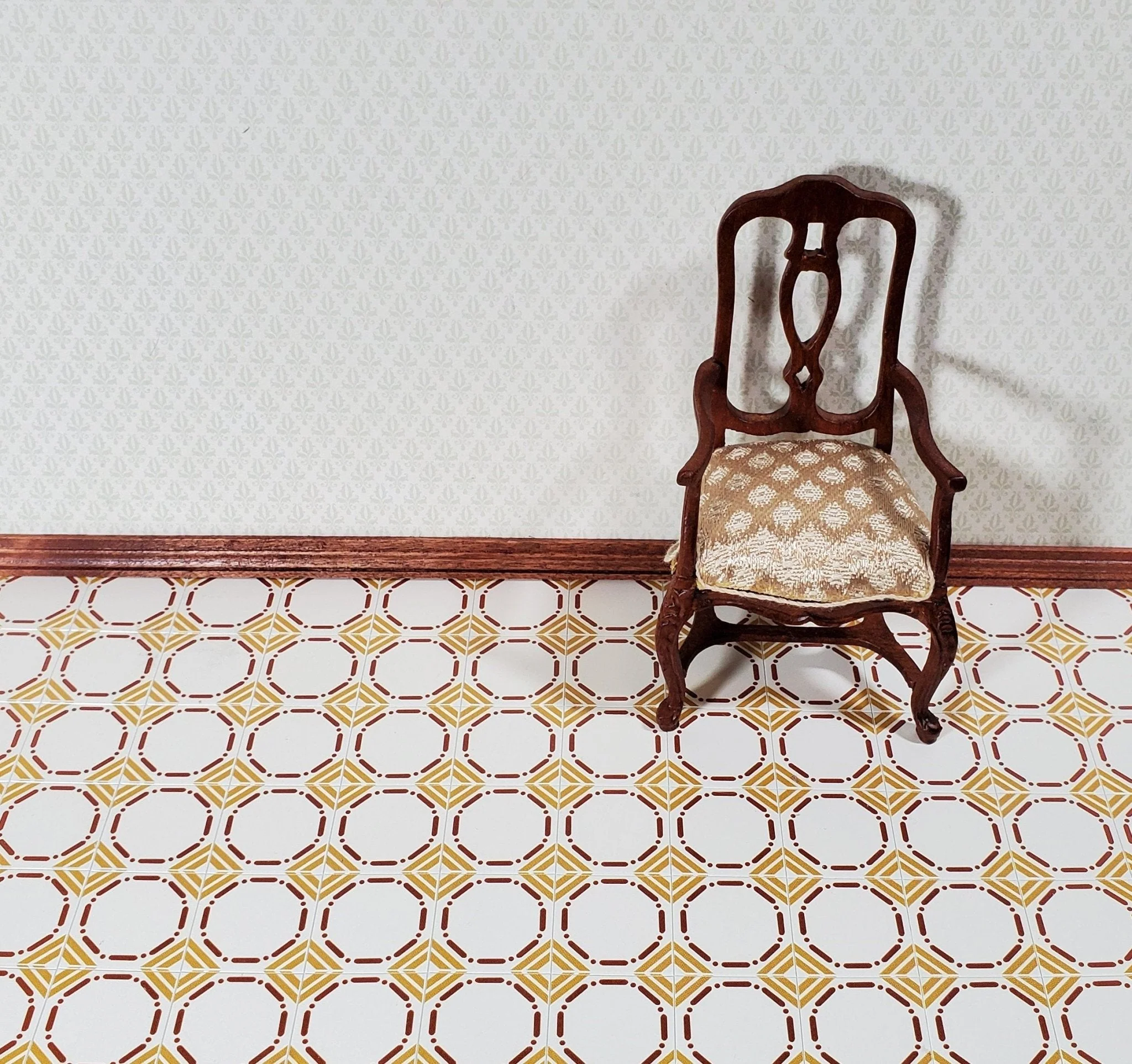 Dollhouse Miniature Tile Flooring Sheet Gold Maroon Cream 1:12 Scale Break Off Pieces - Image 2