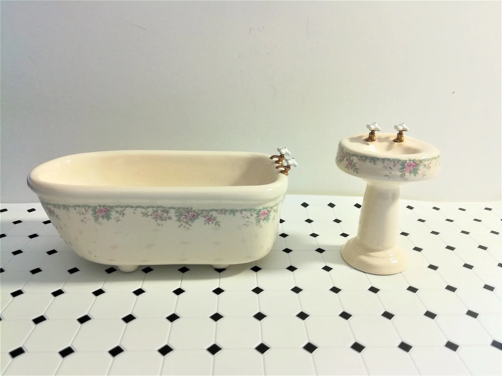 Dollhouse Miniature Tile Flooring White with Black Diamonds Embossed 1:12 Scale for Kitchen or Bathroom - Image 3