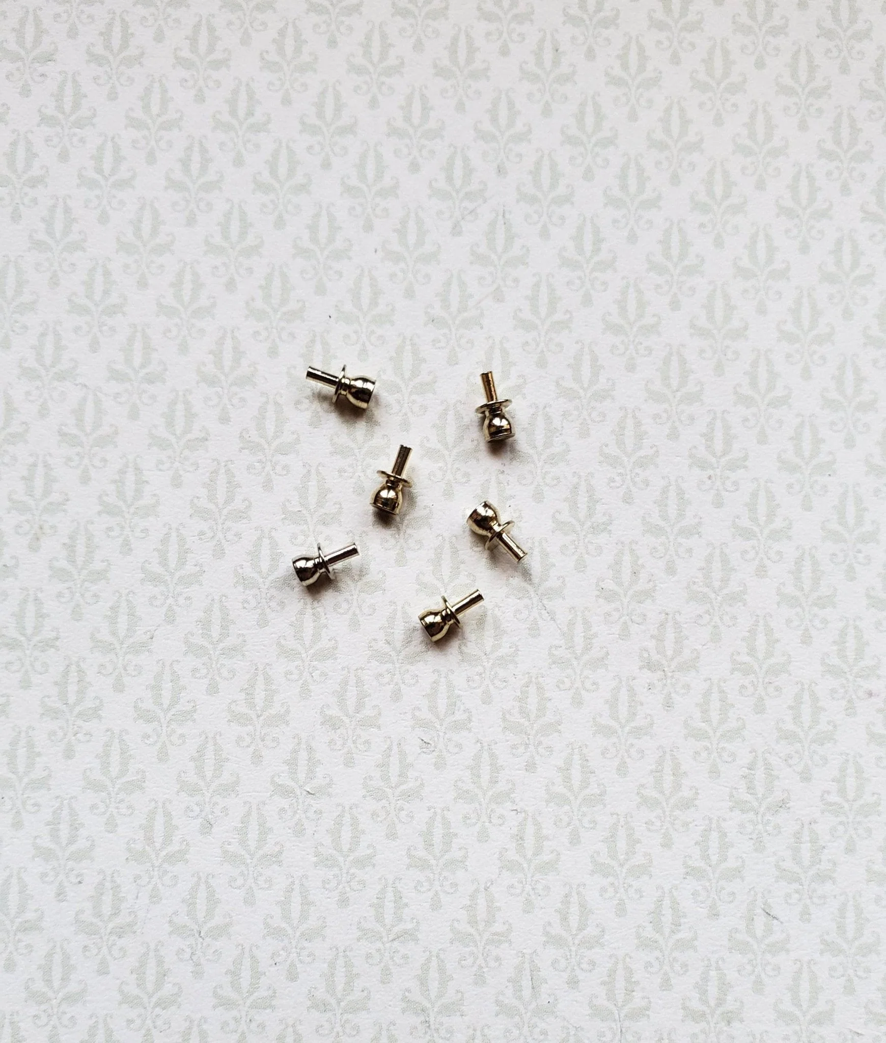 Dollhouse Miniature Tiny Gold Brass Knobs Drawer Pulls Set of 6 1:12 Scale Houseworks 1112
