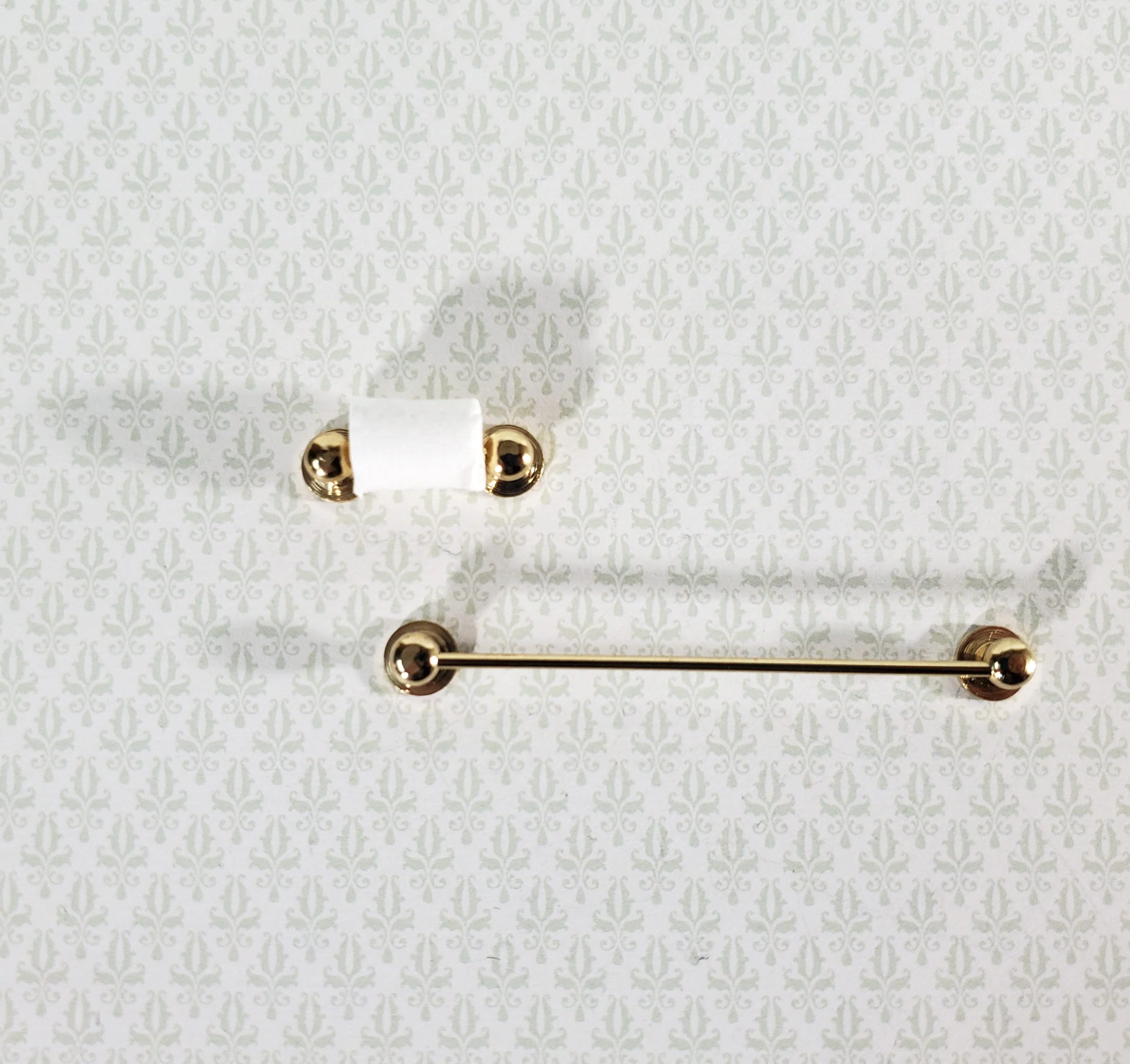 Dollhouse Miniature Towel Rod & Toilet Paper Holder Bathroom 1:12 Scale Gold Brass