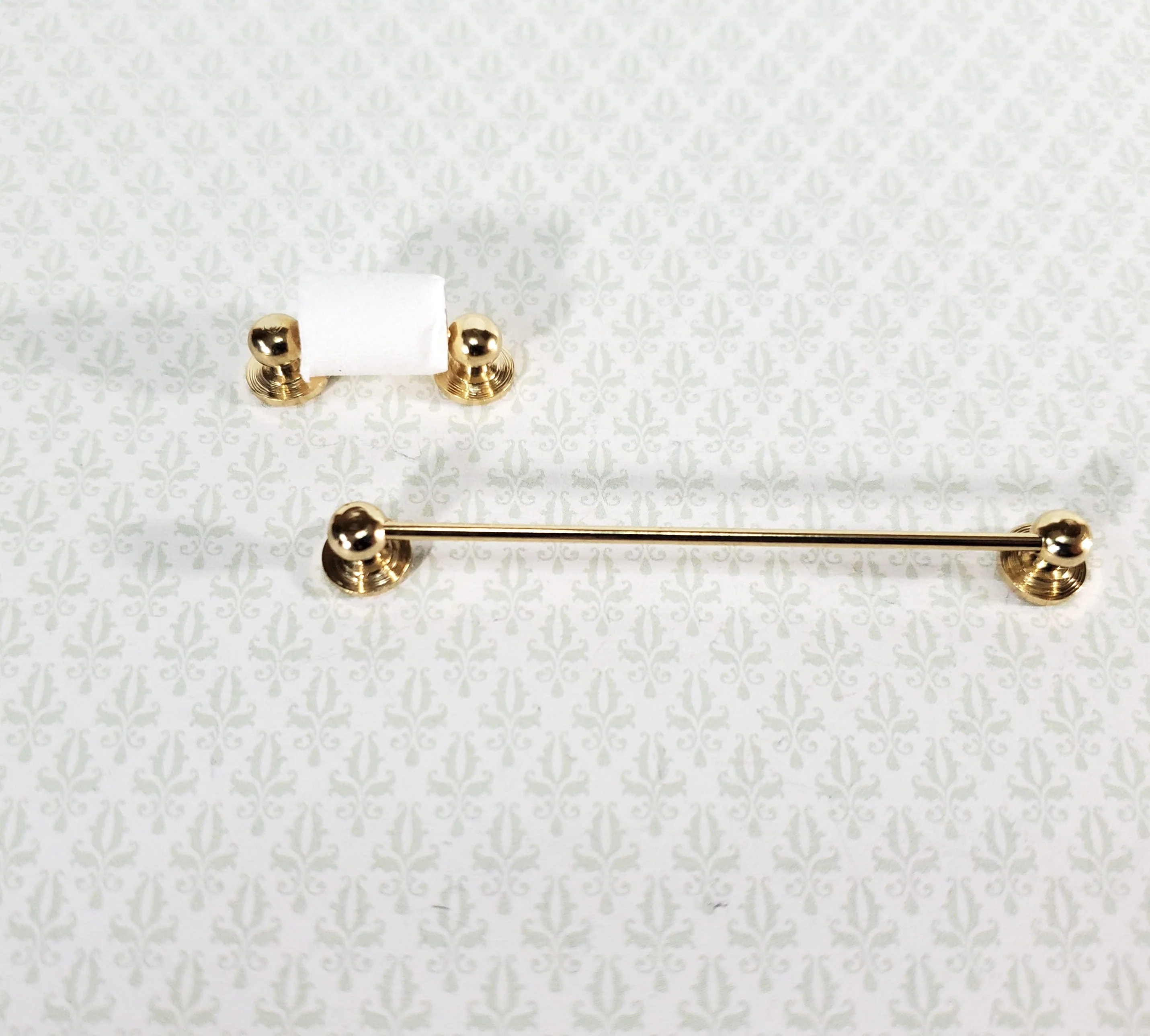 Dollhouse Miniature Towel Rod & Toilet Paper Holder Bathroom 1:12 Scale Gold Brass - Image 2