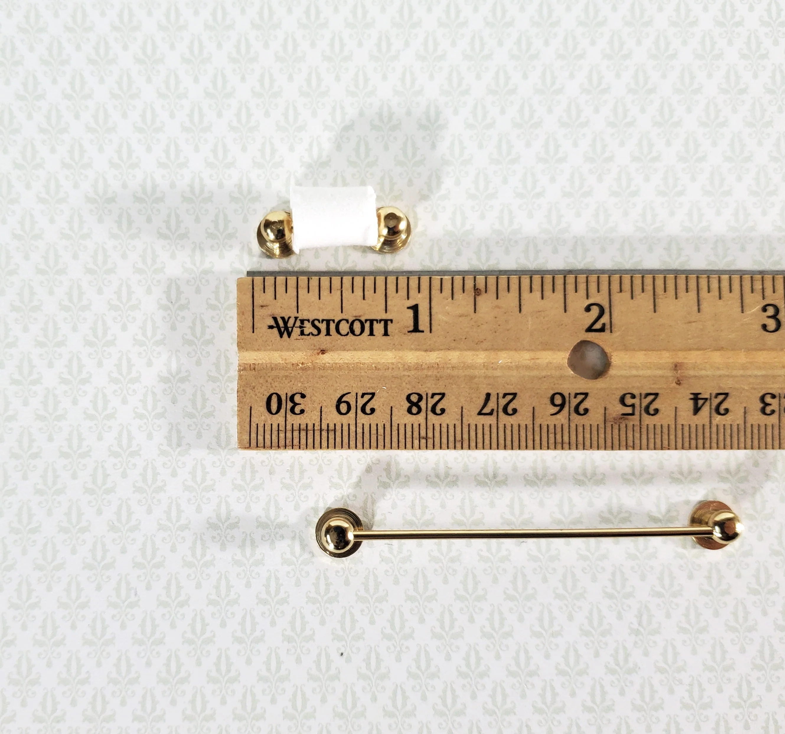 Dollhouse Miniature Towel Rod & Toilet Paper Holder Bathroom 1:12 Scale Gold Brass - Image 3