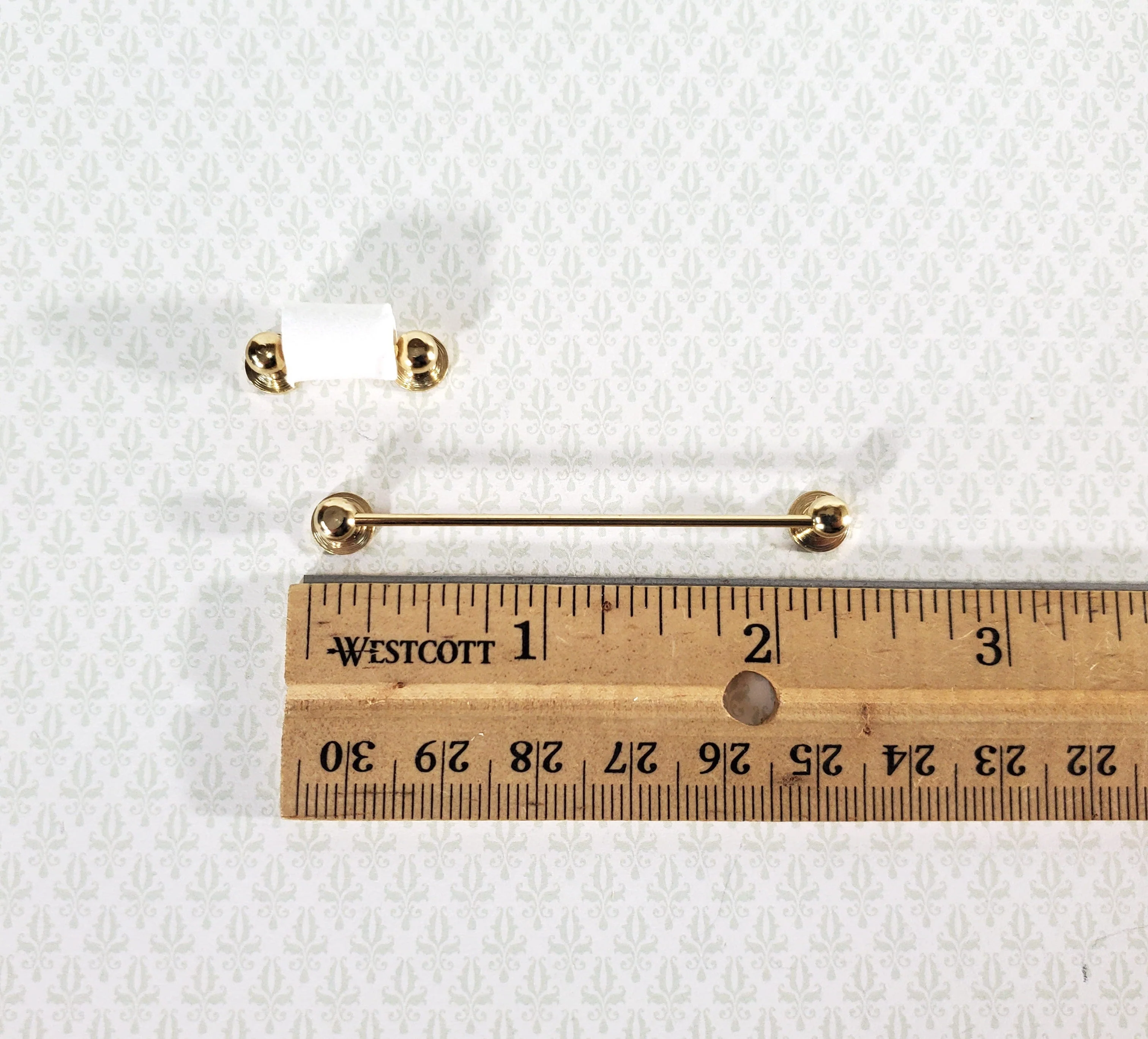 Dollhouse Miniature Towel Rod & Toilet Paper Holder Bathroom 1:12 Scale Gold Brass - Image 4