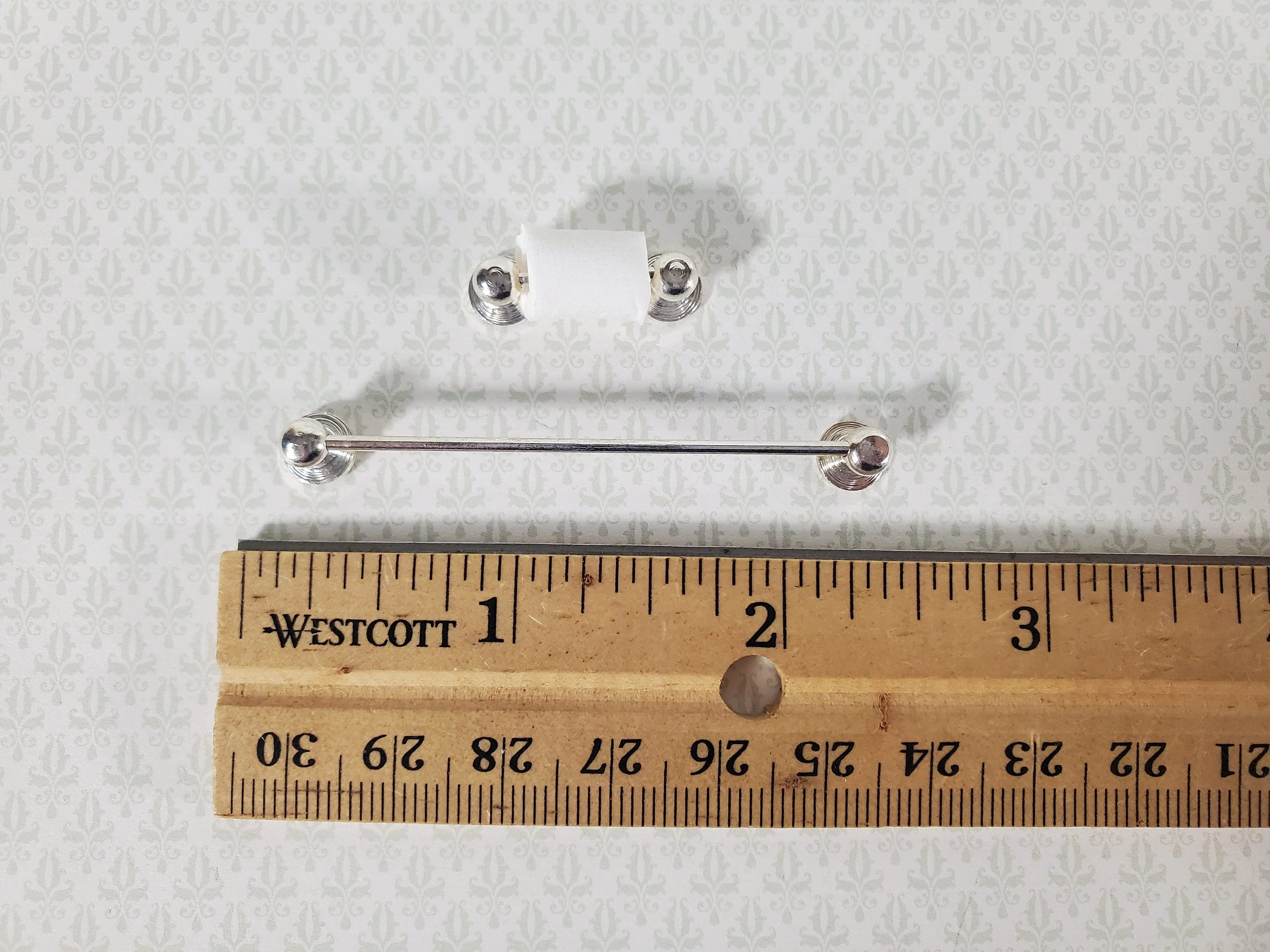 Dollhouse Miniature Towel Rod & Toilet Paper Holder Bathroom 1:12 Scale Silver - Image 3