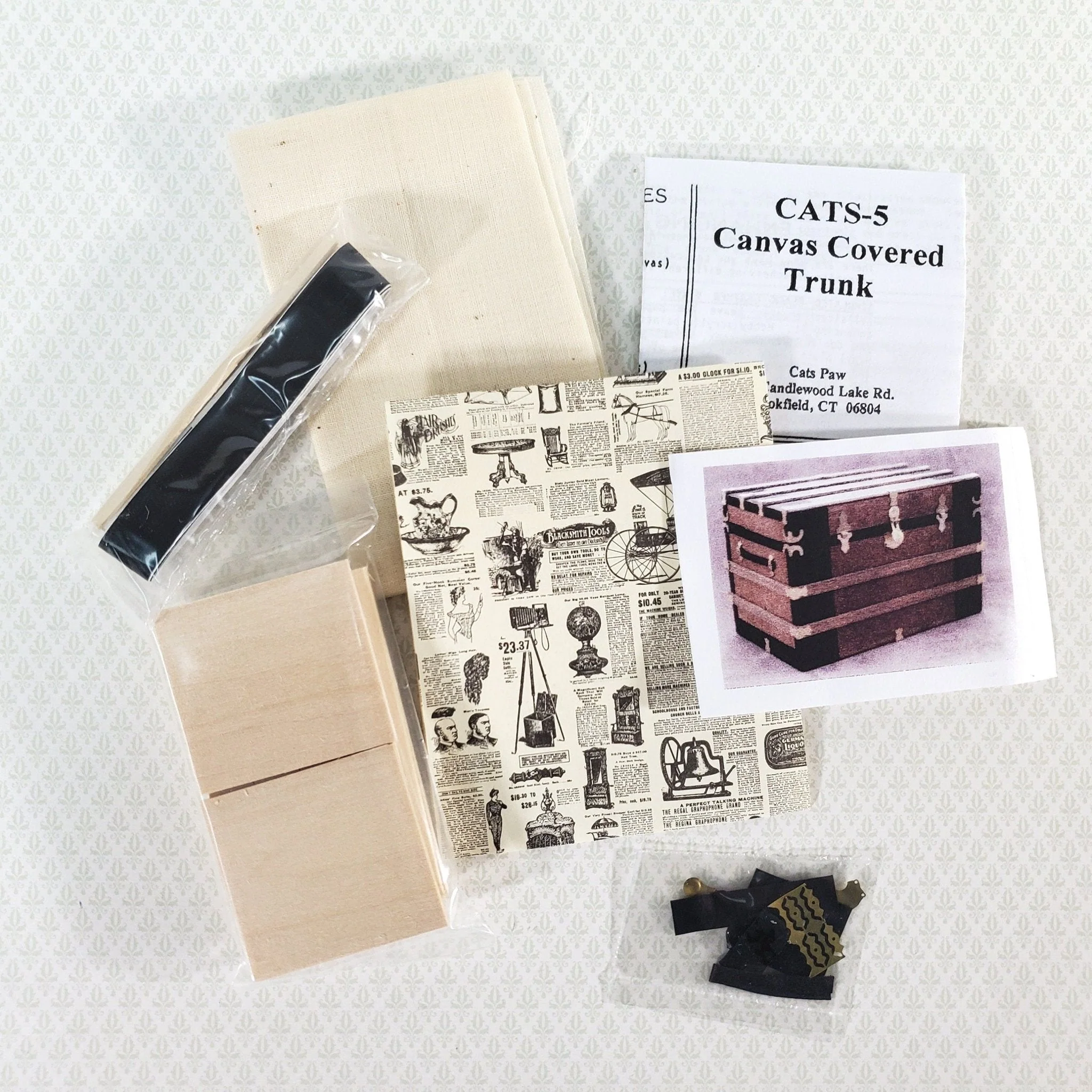Dollhouse Miniature Trunk Kit Canvas Cover Chest Antique Style 1:12 Scale Furniture - Image 3