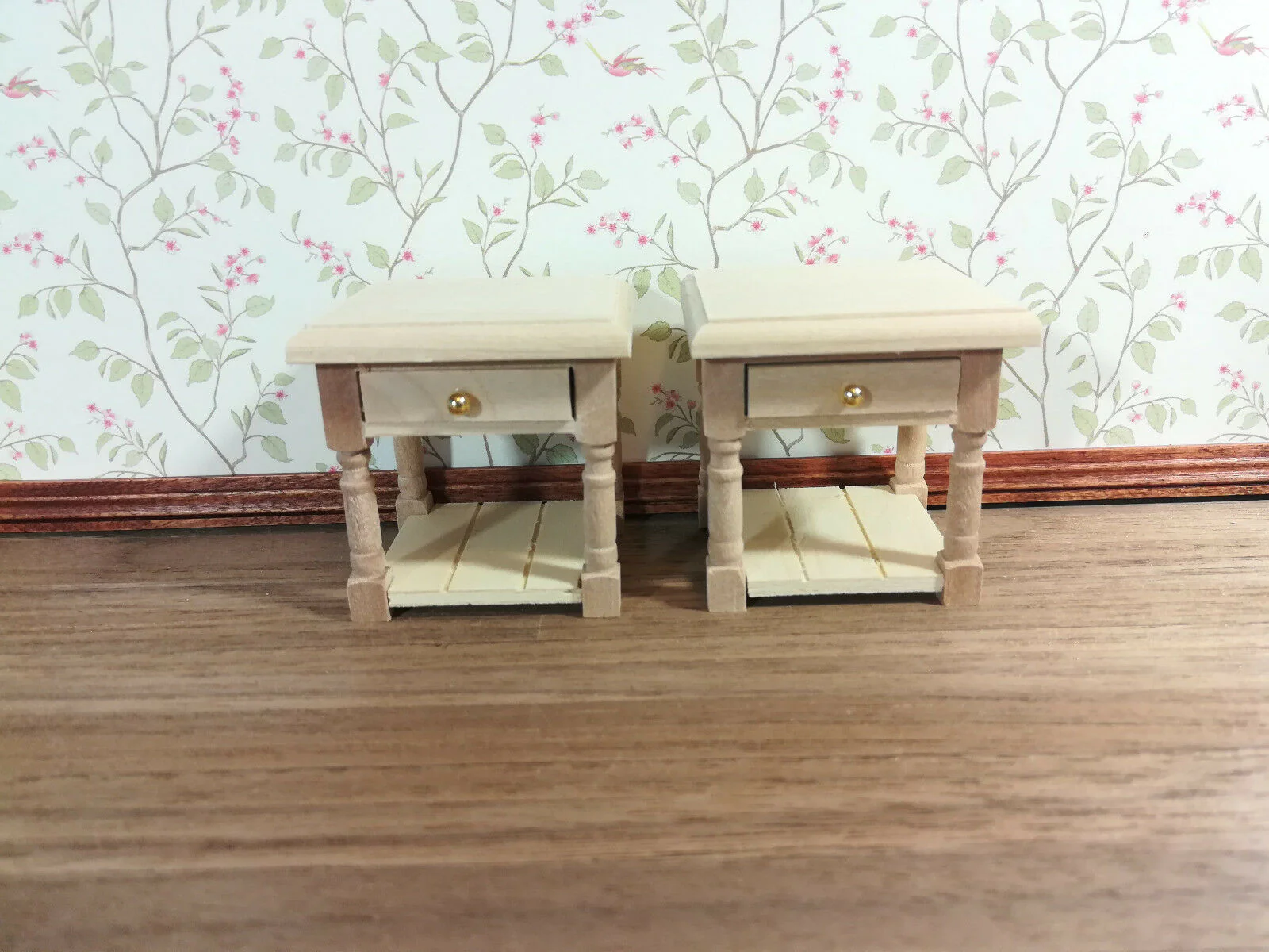 Dollhouse Miniature Nightstand Side Table Set of 2 1:12 Scale Unpainted Furniture