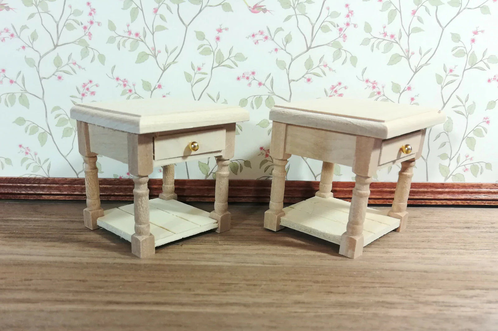 Dollhouse Miniature Nightstand Side Table Set of 2 1:12 Scale Unpainted Furniture - Image 2