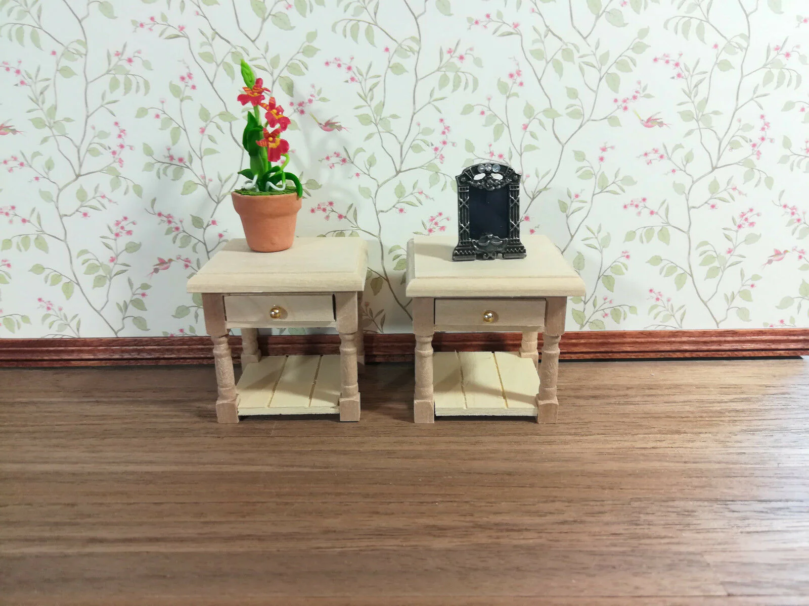 Dollhouse Miniature Nightstand Side Table Set of 2 1:12 Scale Unpainted Furniture - Image 3