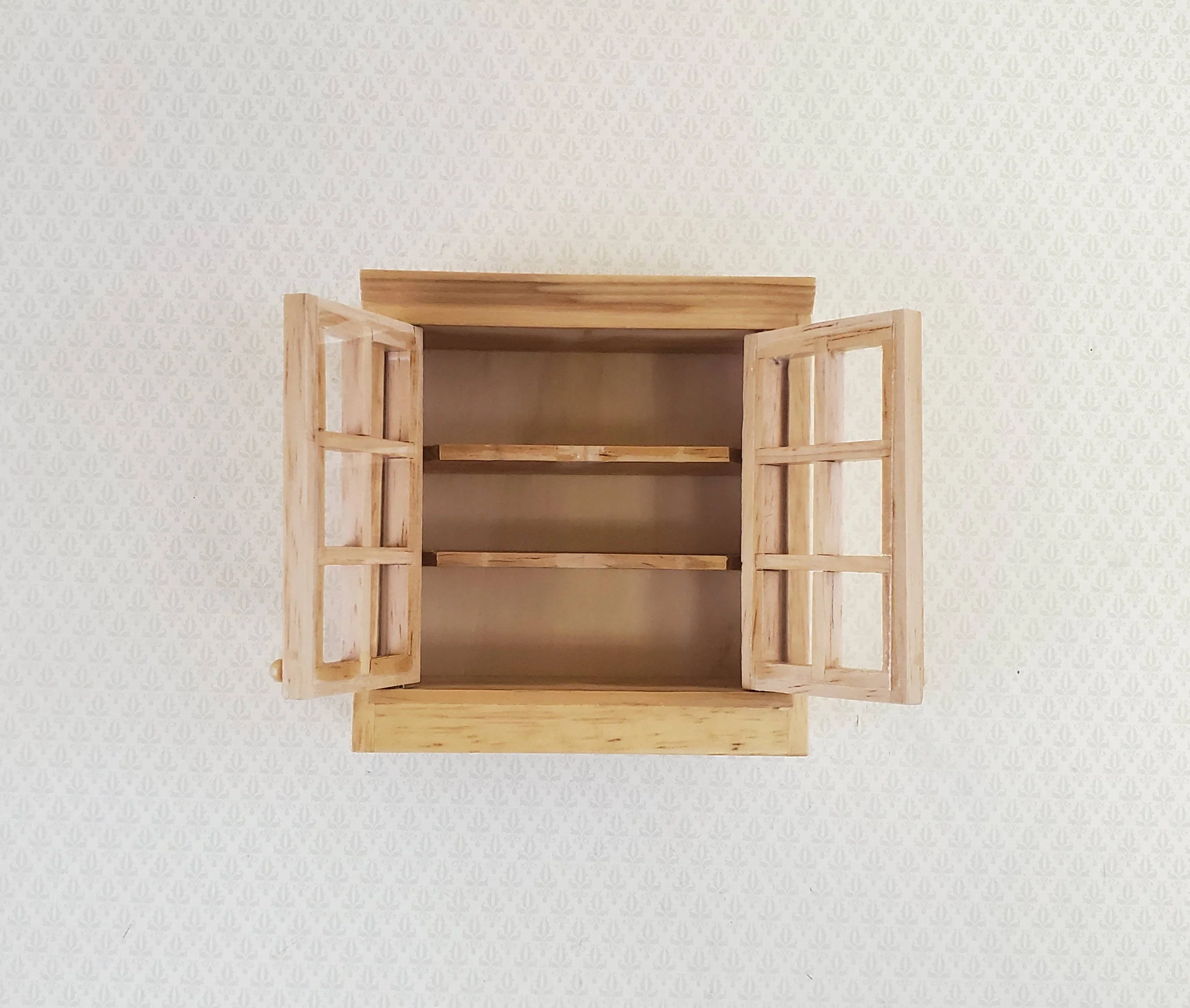Dollhouse Miniature Upper Kitchen Cabinet Light Oak with Doors 1:12 Scale - Image 2