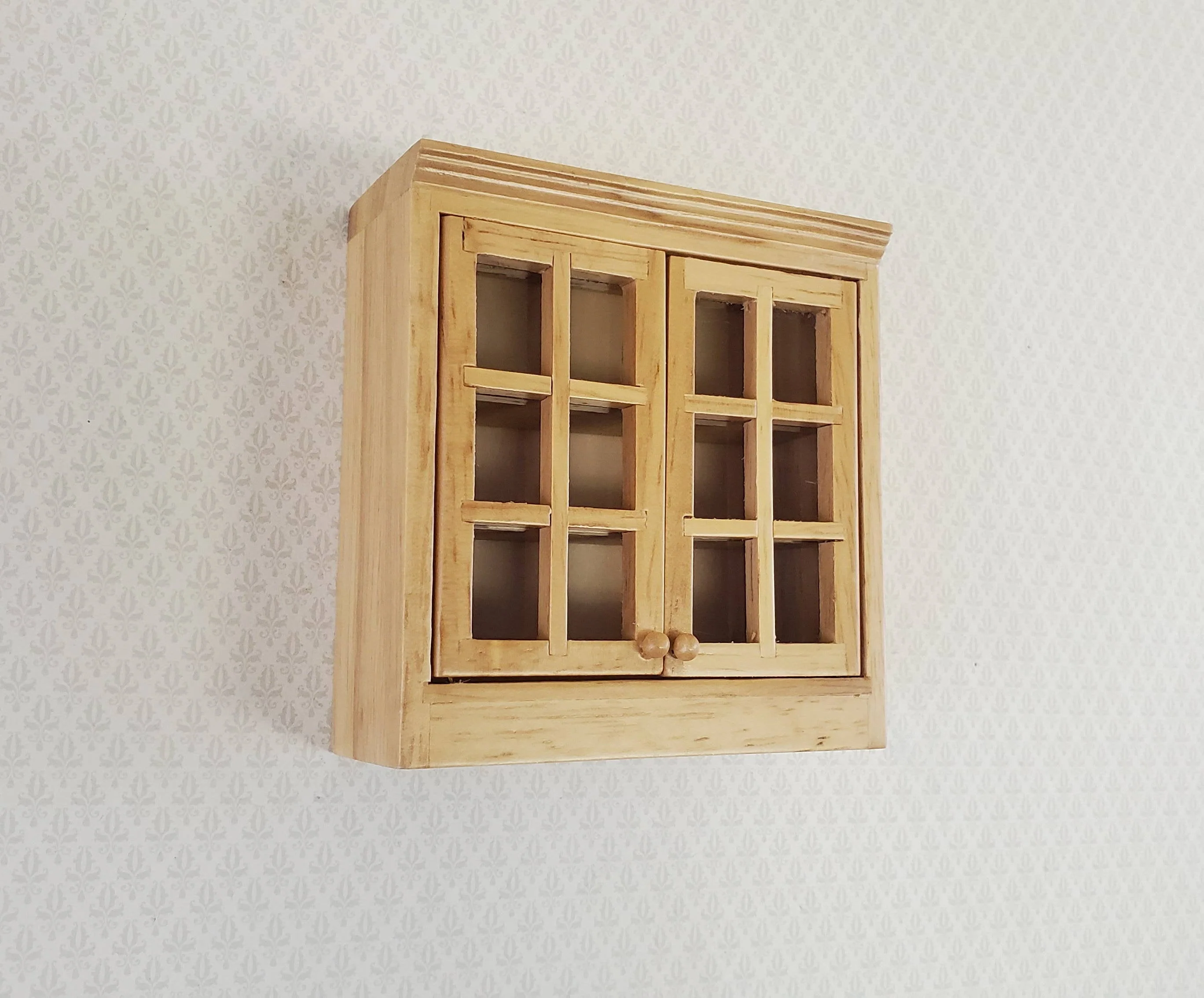 Dollhouse Miniature Upper Kitchen Cabinet Light Oak with Doors 1:12 Scale - Image 3