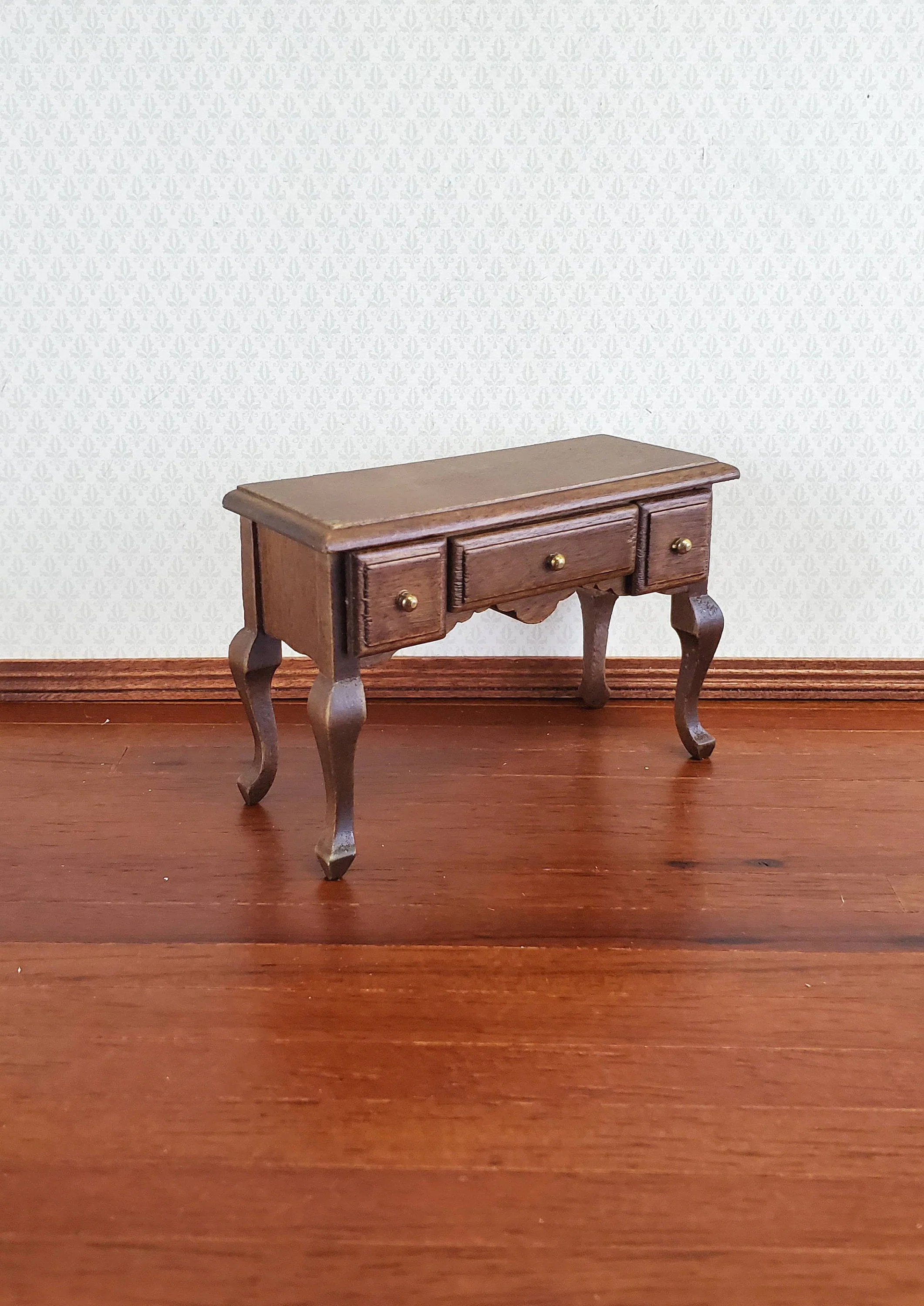 Dollhouse Miniature Vanity Table with Drawers Wood Walnut Finish 1:12 Scale Furniture - Image 2