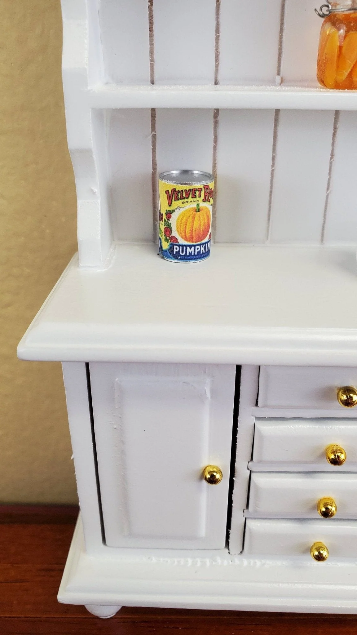 Dollhouse Miniature Velvet Rose Pumpkin Tin Can 1:12 Scale Kitchen Food