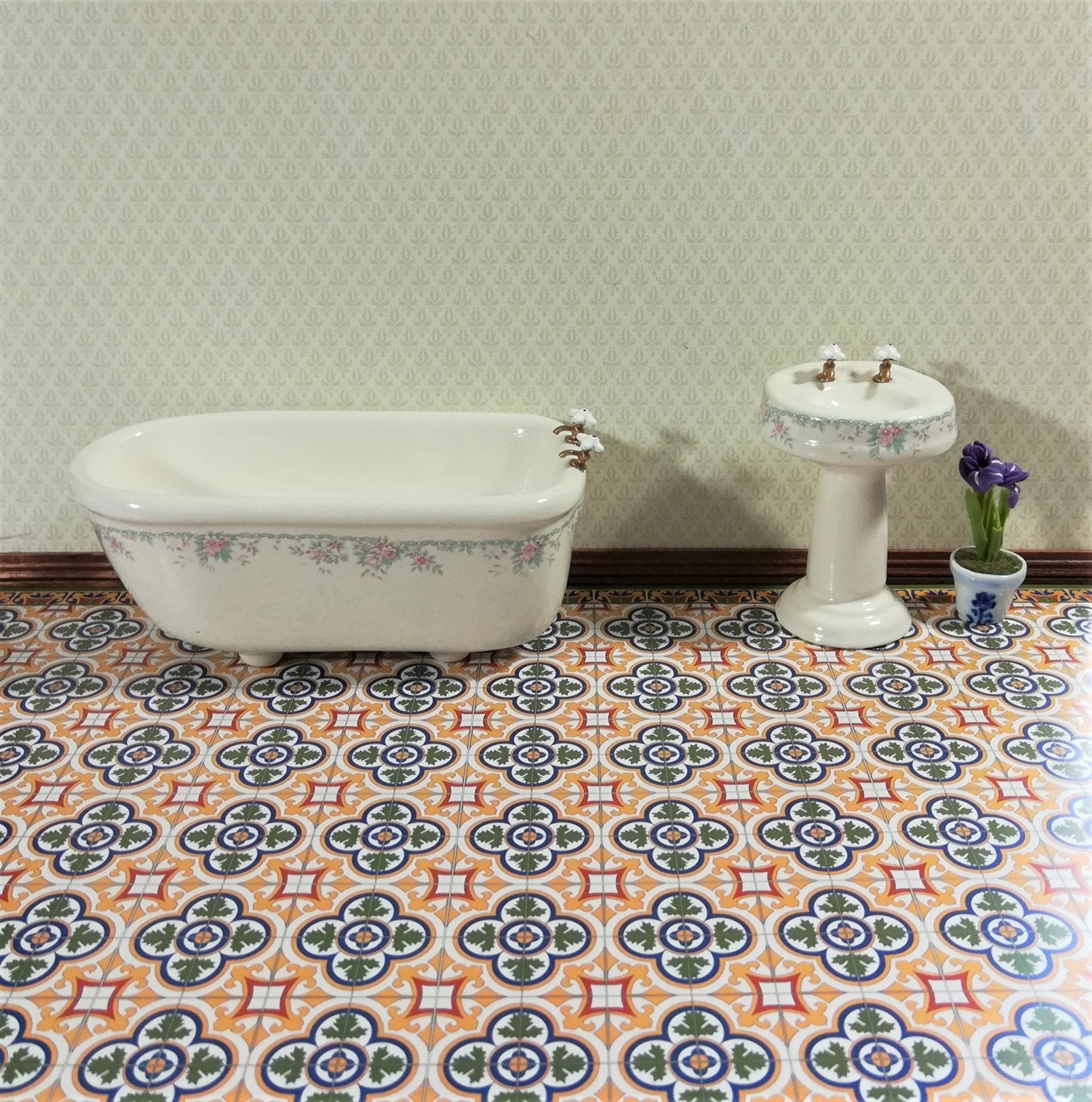 Dollhouse Victorian Tile Large Flooring Sheet Card Stock 1:12 Scale World Model - Image 4