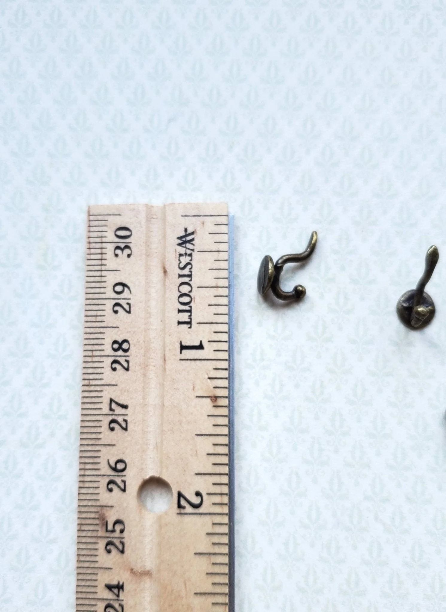Dollhouse Miniature Wall Hooks Set of 4 Metal 1:12 Scale Antique Brass Finish - Image 2