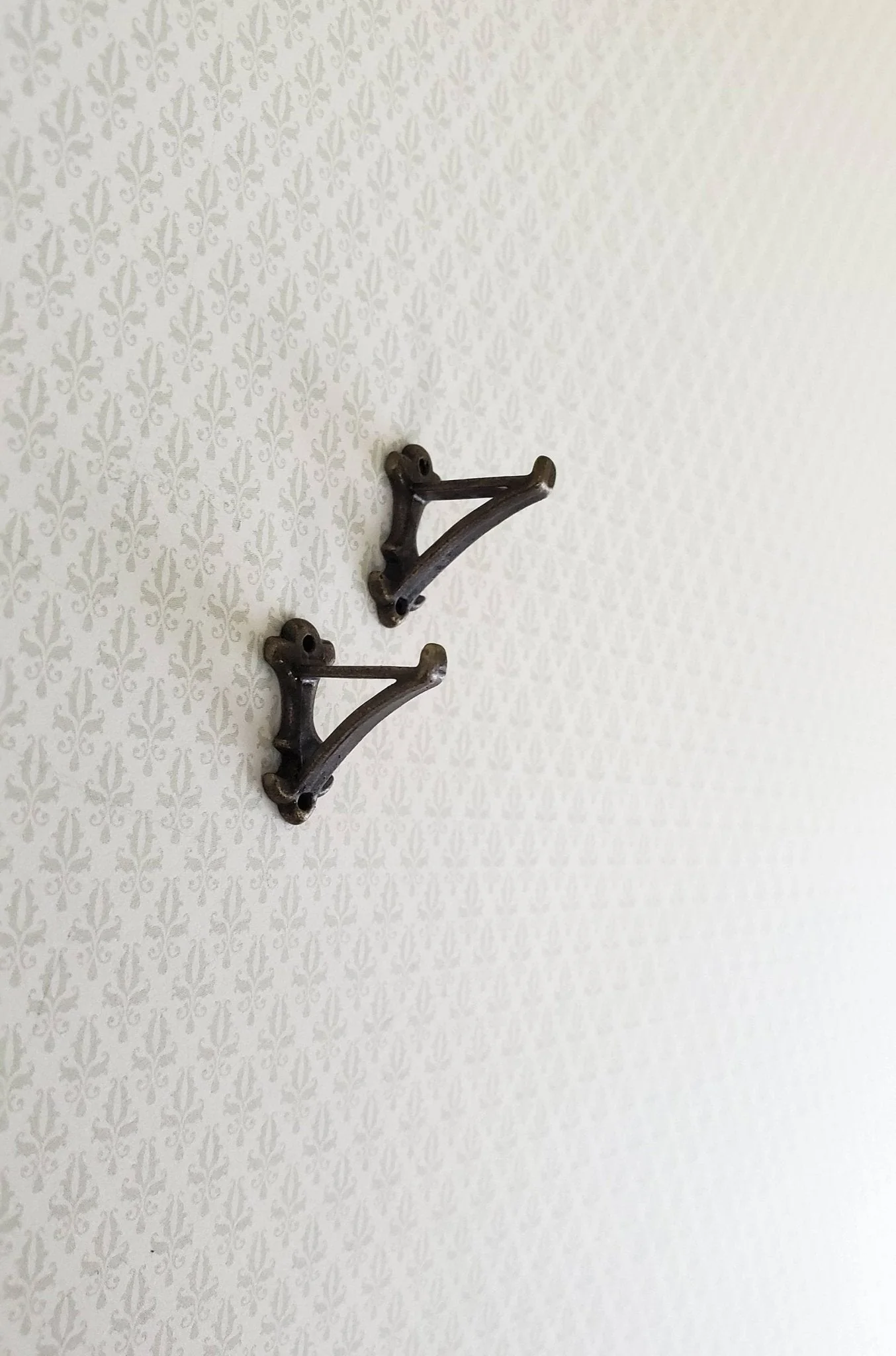 Dollhouse Miniature Wall Plant Hooks Set of 2 Metal 1:12 Scale Antique Bronze Finish