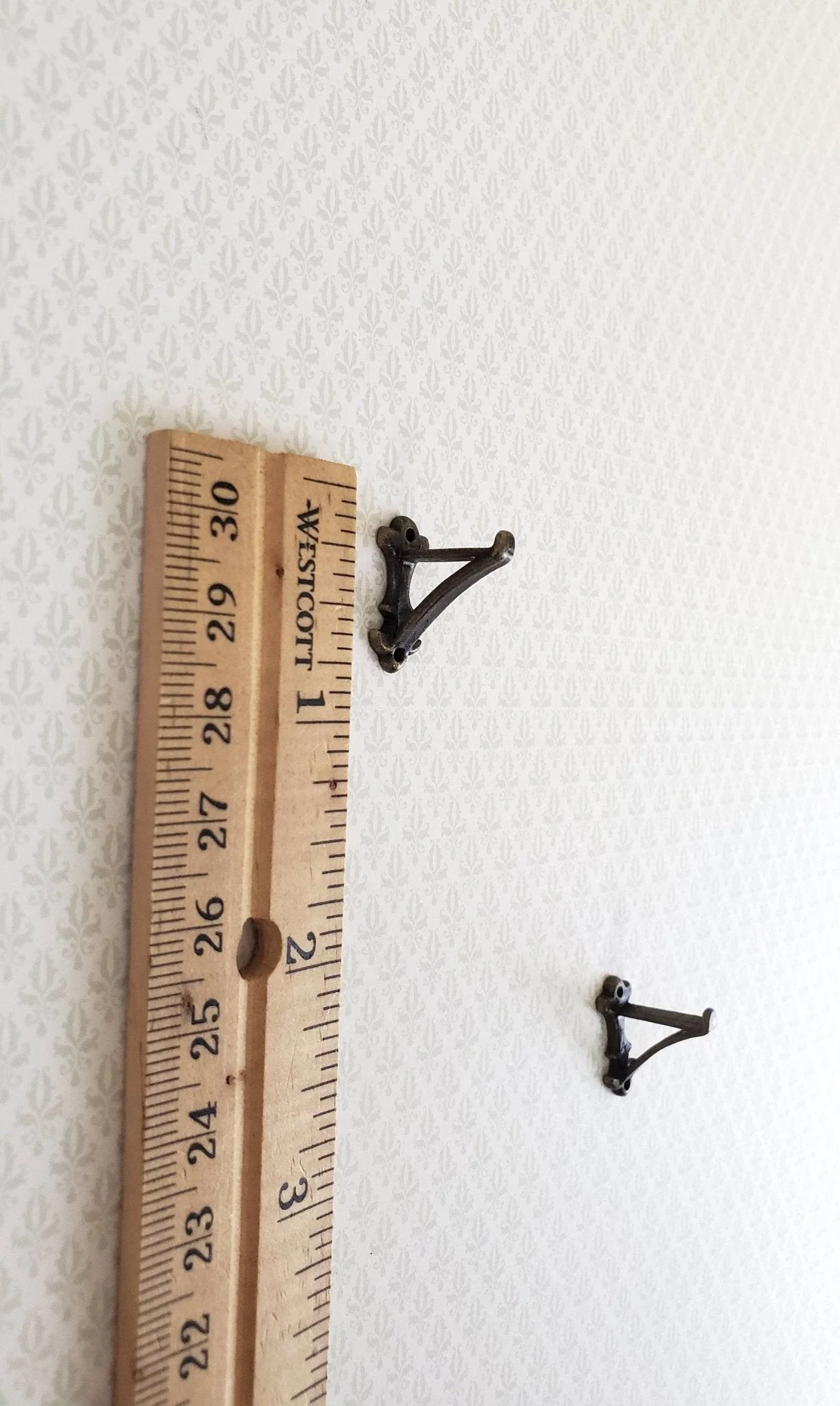 Dollhouse Miniature Wall Plant Hooks Set of 2 Metal 1:12 Scale Antique Bronze Finish - Image 2