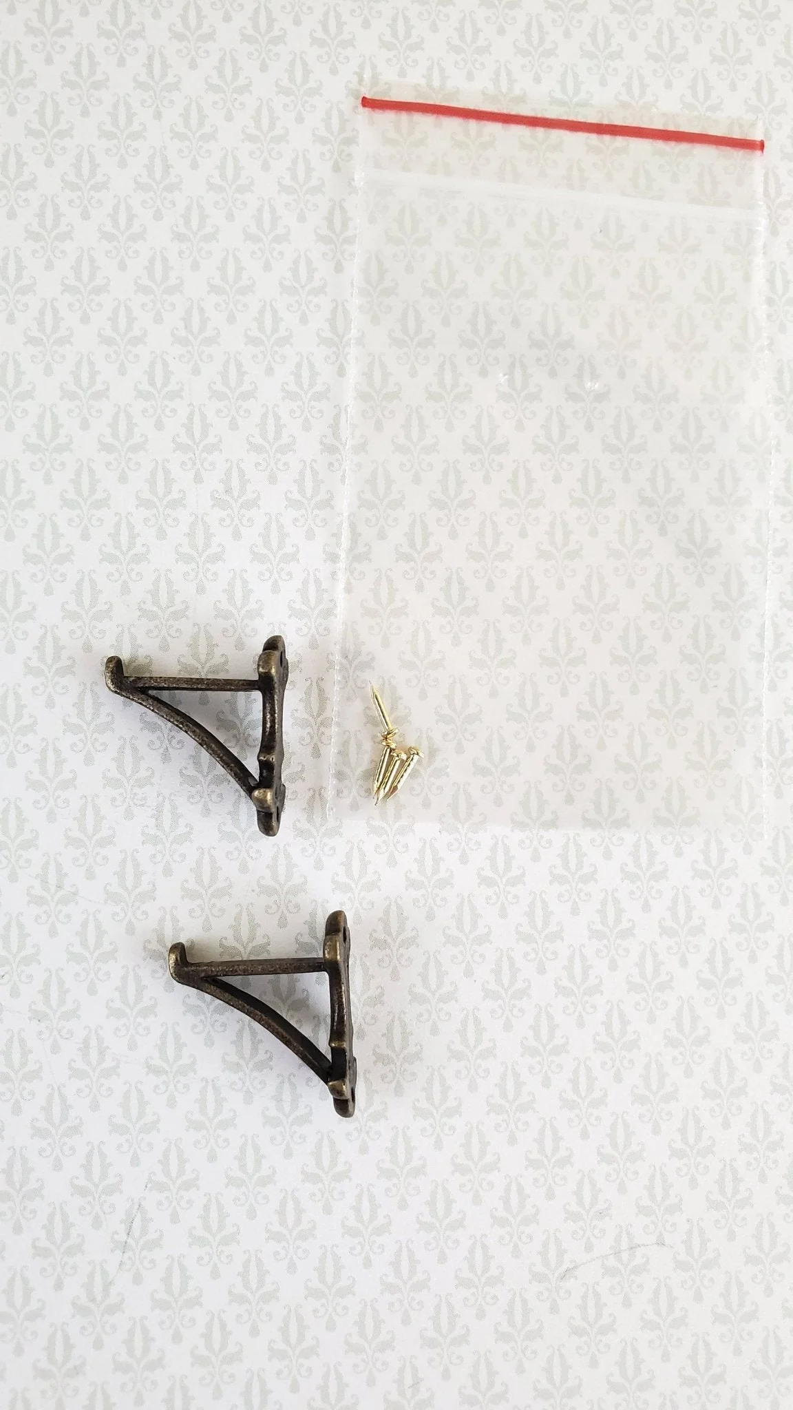 Dollhouse Miniature Wall Plant Hooks Set of 2 Metal 1:12 Scale Antique Bronze Finish - Image 3